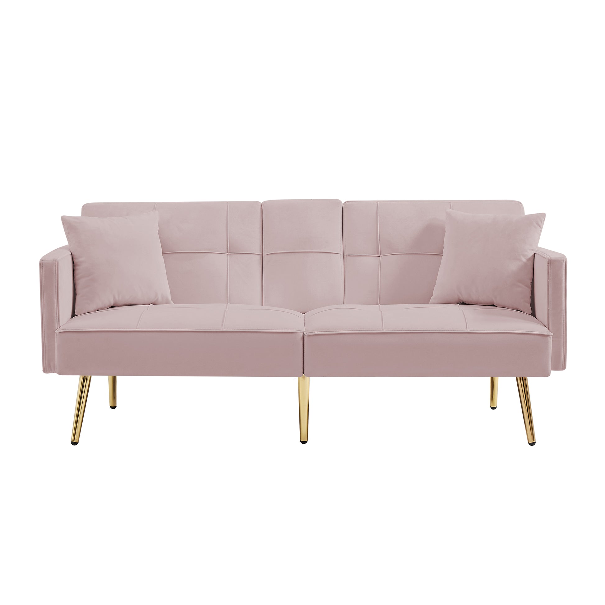 Pink Velvet Futon Sofa Bed With Gold Metal Legs Pink Velvet Wood Tufted Back Eucalyptus Square Arms Foam Velvet 2 Seat