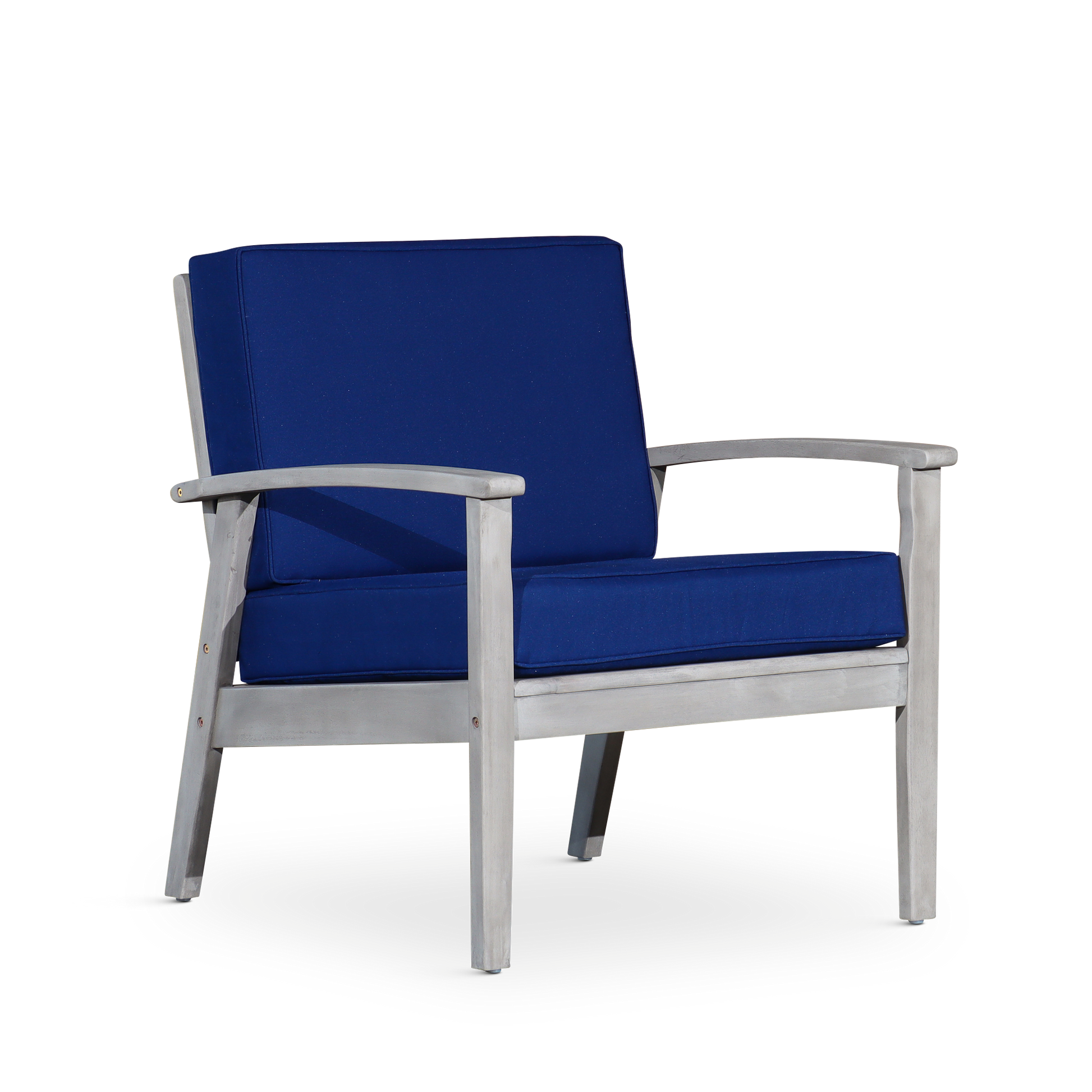 Deep Seat Eucalyptus Chair, Silver Gray Finish, Navy Cushions Silver Grey Eucalyptus