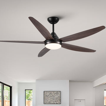 56 In Intergrated Led Ceiling Fan Lighting With Brown Wood Grain Abs Blade Black Brown Abs