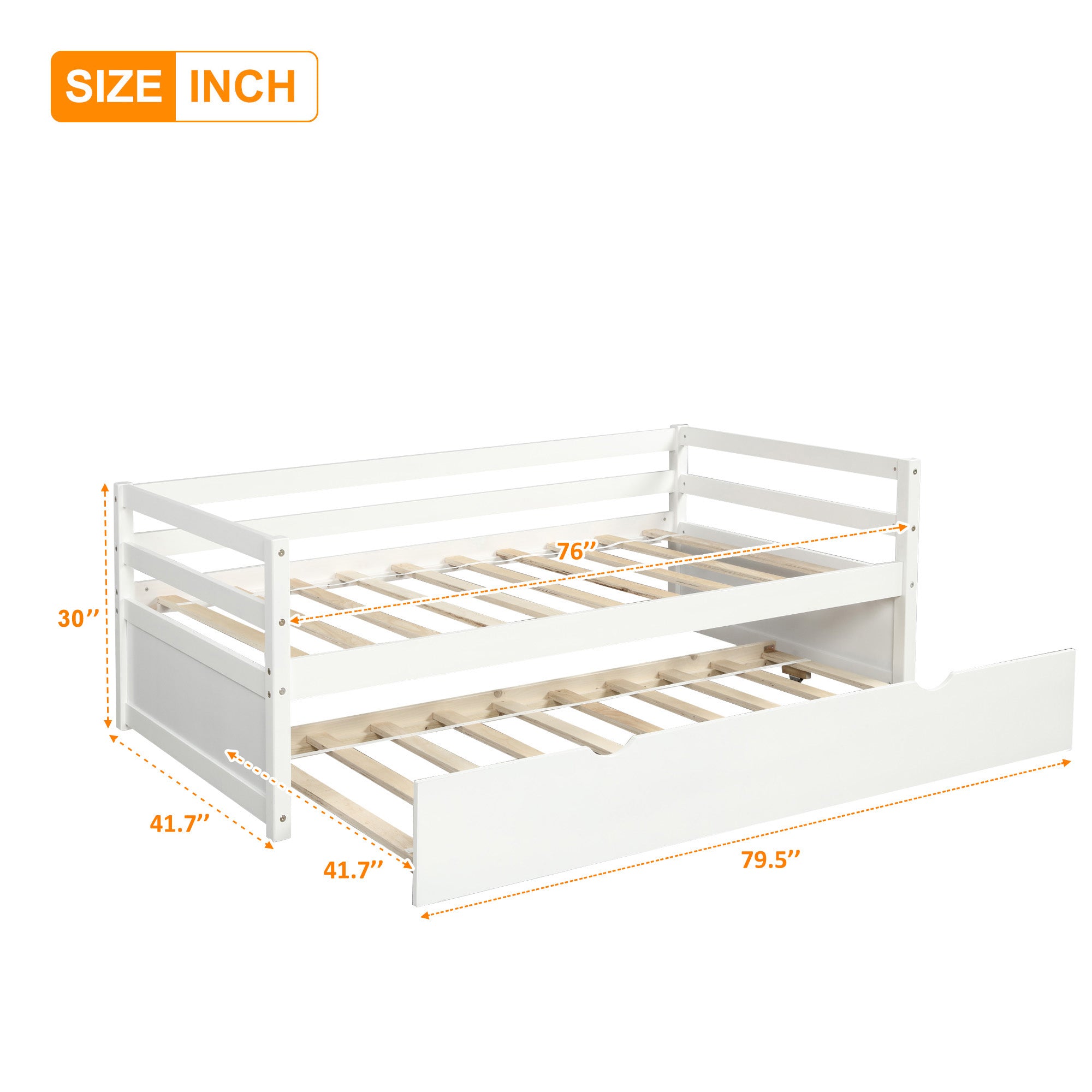 Daybed with Trundle Frame Set, Twin Size, White box spring not