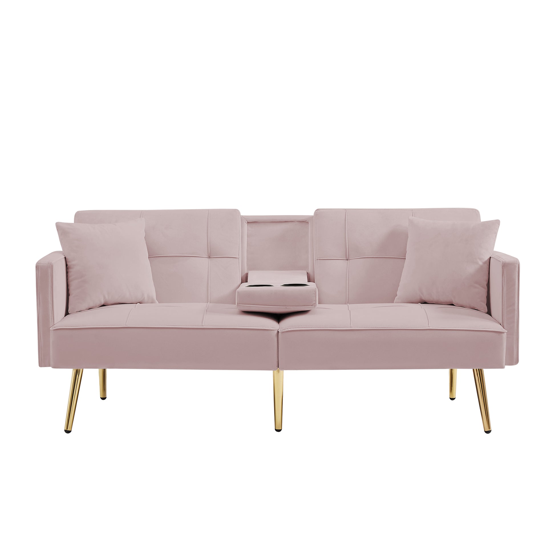 Pink Velvet Futon Sofa Bed With Gold Metal Legs Pink Velvet Wood Tufted Back Eucalyptus Square Arms Foam Velvet 2 Seat