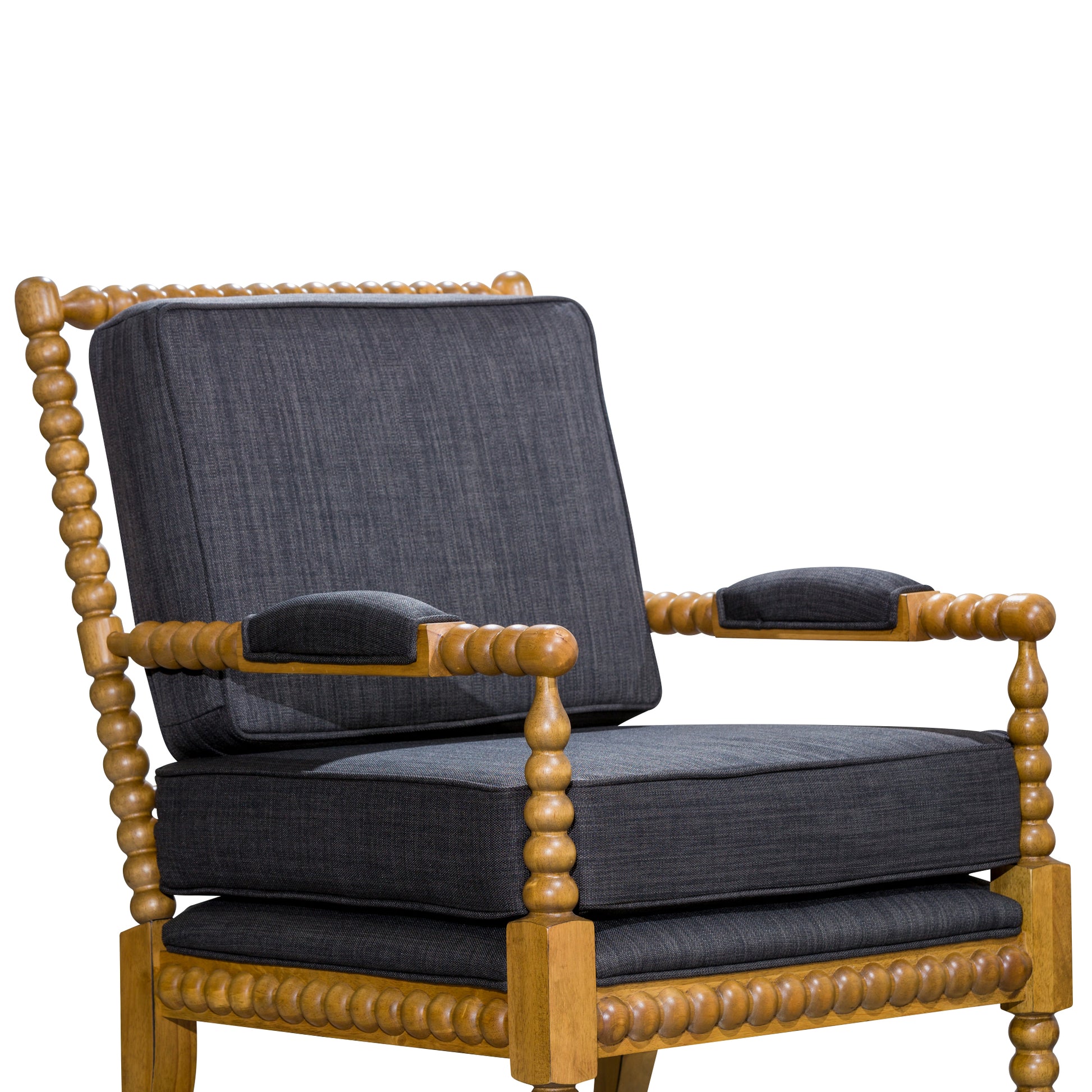 Spindle Chair, Weathered Oak, Charcoal Oak Fabric