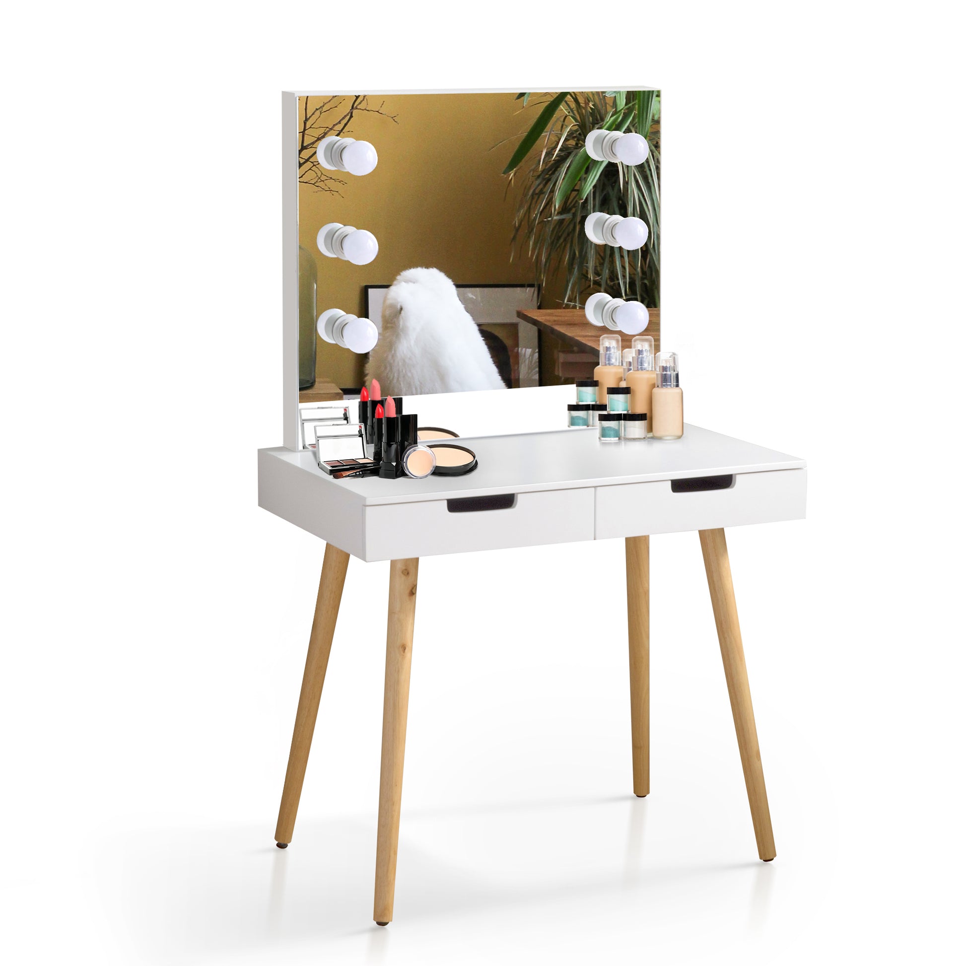 Wooden Vanity Table Makeup Dressing Desk With Led Light,White White Mdf