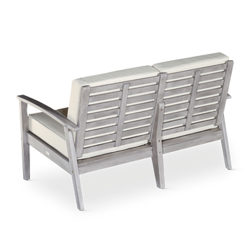 Eucalyptus Loveseat With Cushions, Silver Gray Finish, Burdy Cushions Silver Grey Eucalyptus