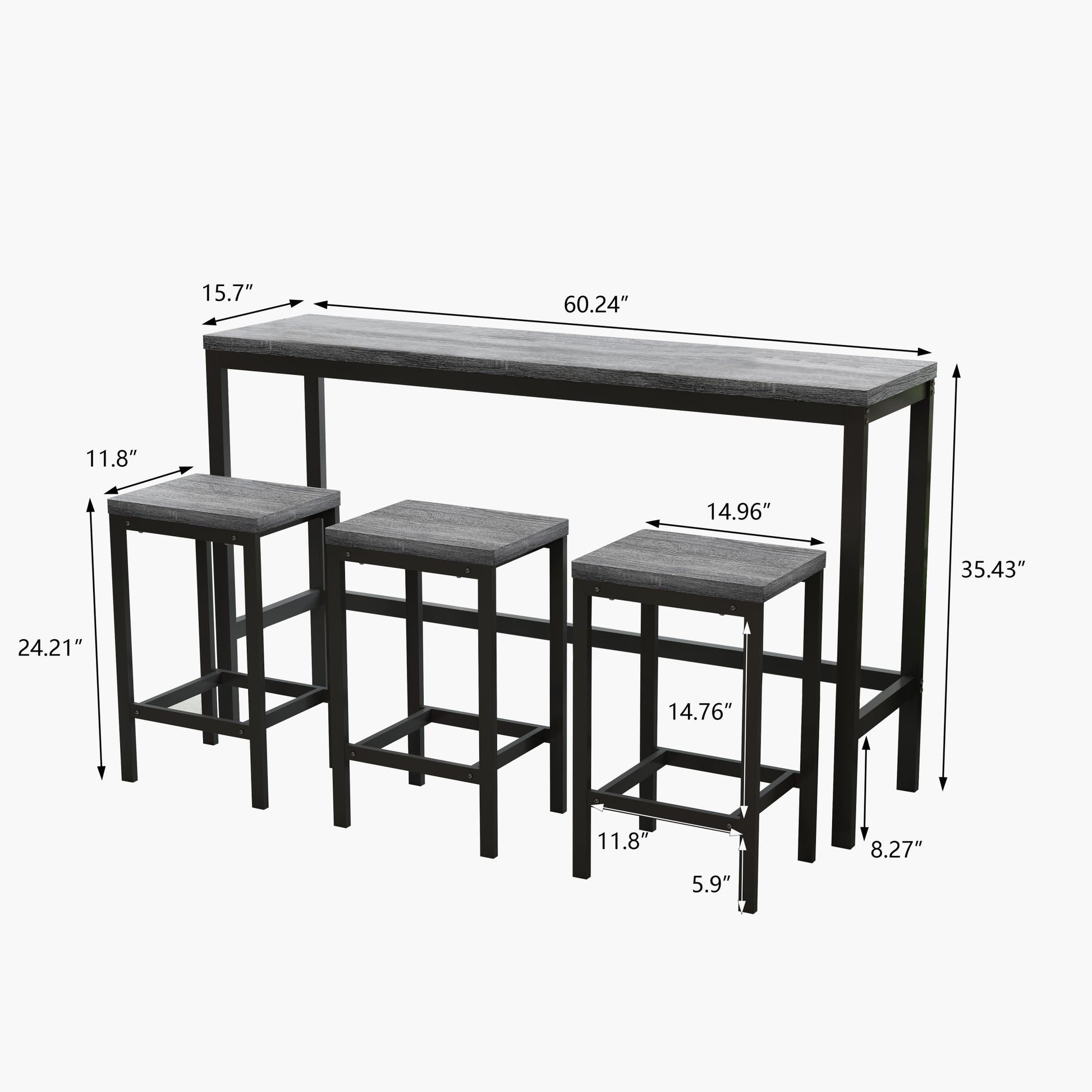 Modern Design Kitchen Dining Table, Pub Table, Long Dining Table Set With 3 Stools, Easy Assembly, Gray Same Sku:W75753845 Gray Mdf