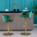 Set Of 2 Bar Stools,With Chrome Footrest And Base Swivel Height Adjustable Mechanical Lifting Velvet Golden Leg Simple Bar Stool Green Green Foam Fabric