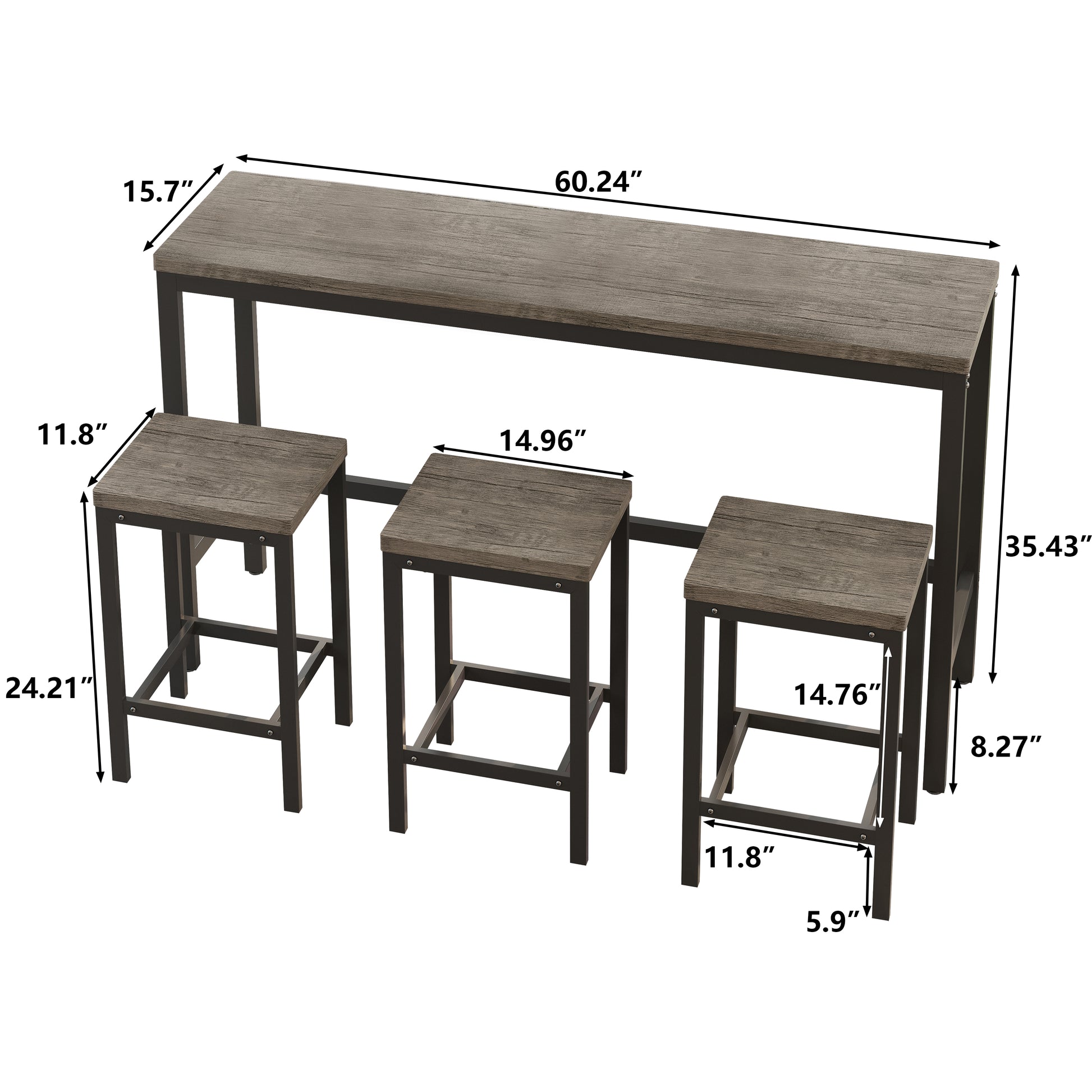 Modern Design Kitchen Dining Table, Pub Table, Long Dining Table Set With 3 Stools, Easy Assembly, Brown Gray Same Sku:W75753849 Brown Gray Mdf