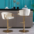 Set Of 2 Bar Stools,With Chrome Footrest And Base Swivel Height Adjustable Mechanical Lifting Velvet Golden Leg Simple Bar Stool Ivory Ivory Foam Fabric