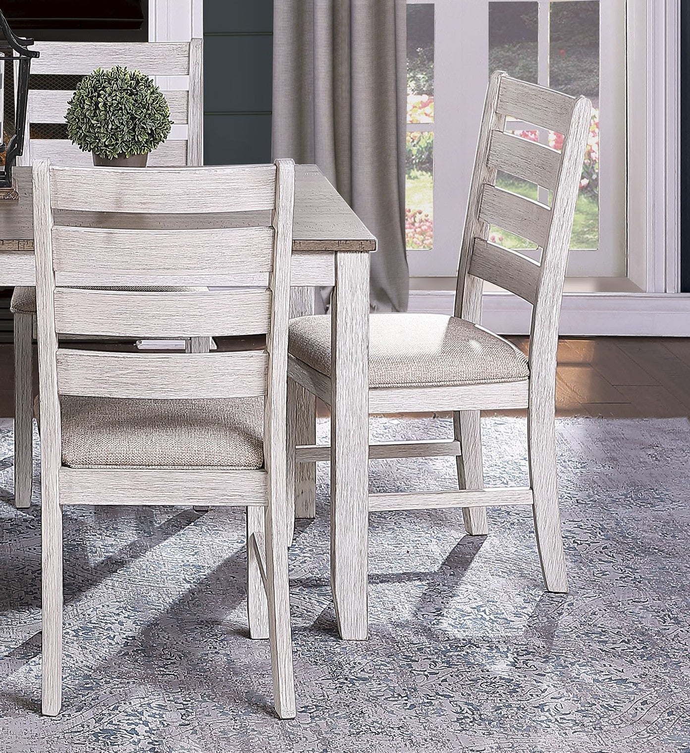 Grayish White And Brown Finish Casual Dining Room Furniture 5Pc Dining Set Rectangular Wooden Table And 4X Side Chairs Fabric Upholstered Seat Multicolor Seats 4 Dining Room Rectangular Dining Table With Chair Wood
