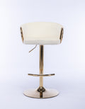 Set Of 2 Bar Stools,With Chrome Footrest And Base Swivel Height Adjustable Mechanical Lifting Velvet Golden Leg Simple Bar Stool Ivory Ivory Foam Fabric