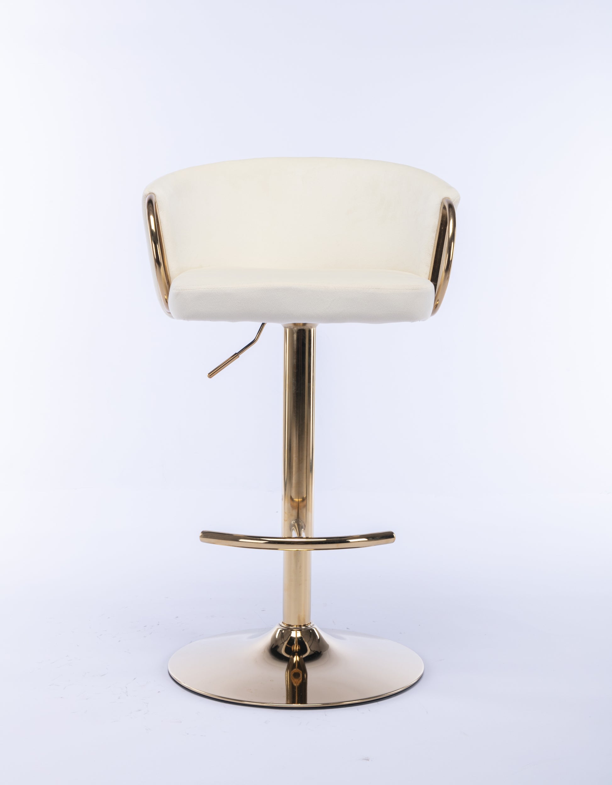 Set Of 2 Bar Stools,With Chrome Footrest And Base Swivel Height Adjustable Mechanical Lifting Velvet Golden Leg Simple Bar Stool Ivory Ivory Foam Fabric