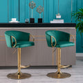 Set Of 2 Bar Stools,With Chrome Footrest And Base Swivel Height Adjustable Mechanical Lifting Velvet Golden Leg Simple Bar Stool Green Green Foam Fabric