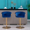 Set Of 2 Bar Stools,With Chrome Footrest And Base Swivel Height Adjustable Mechanical Lifting Velvet Golden Leg Simple Bar Stool Navy Navy Foam Fabric