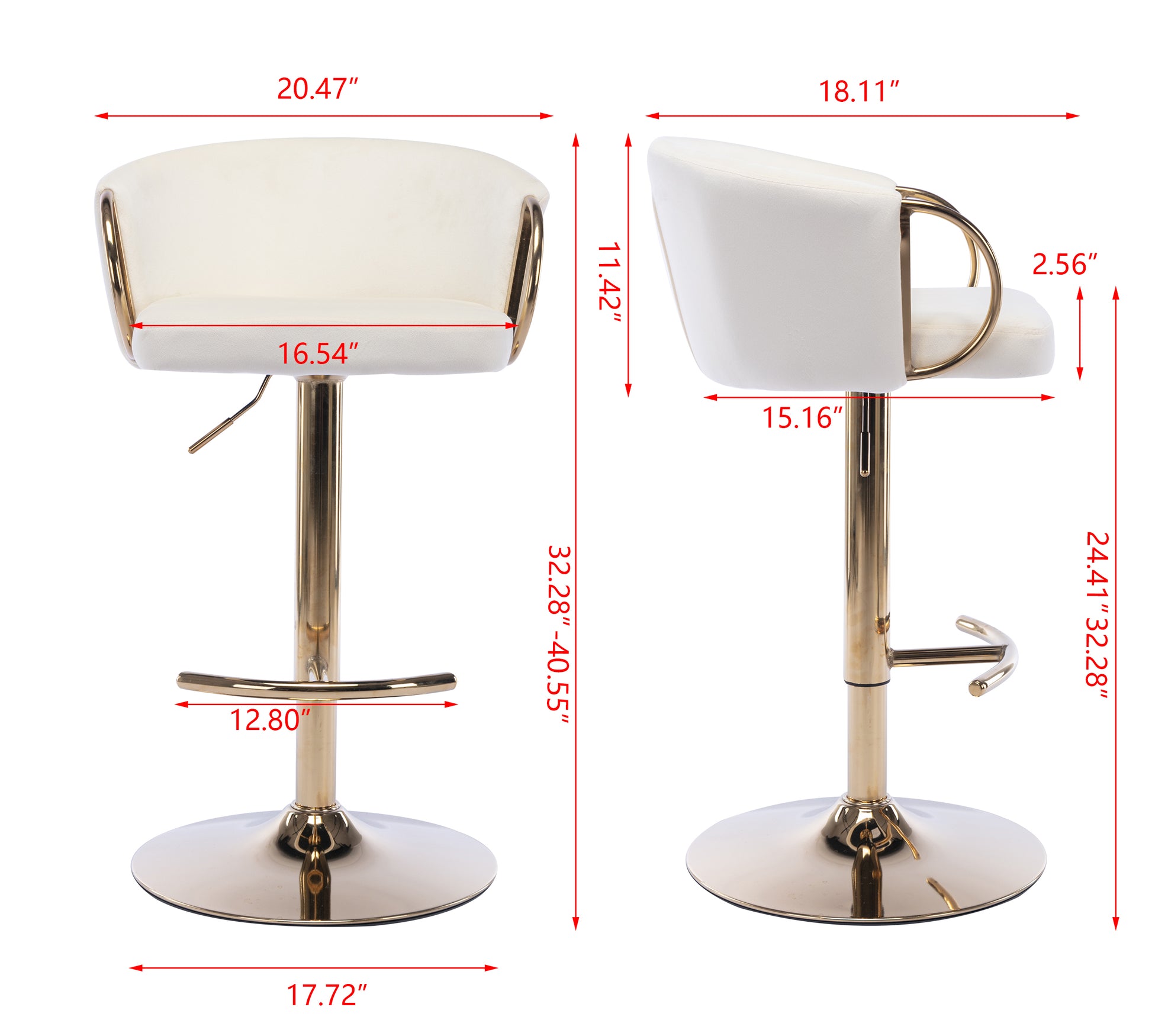 Set Of 2 Bar Stools,With Chrome Footrest And Base Swivel Height Adjustable Mechanical Lifting Velvet Golden Leg Simple Bar Stool Ivory Ivory Foam Fabric