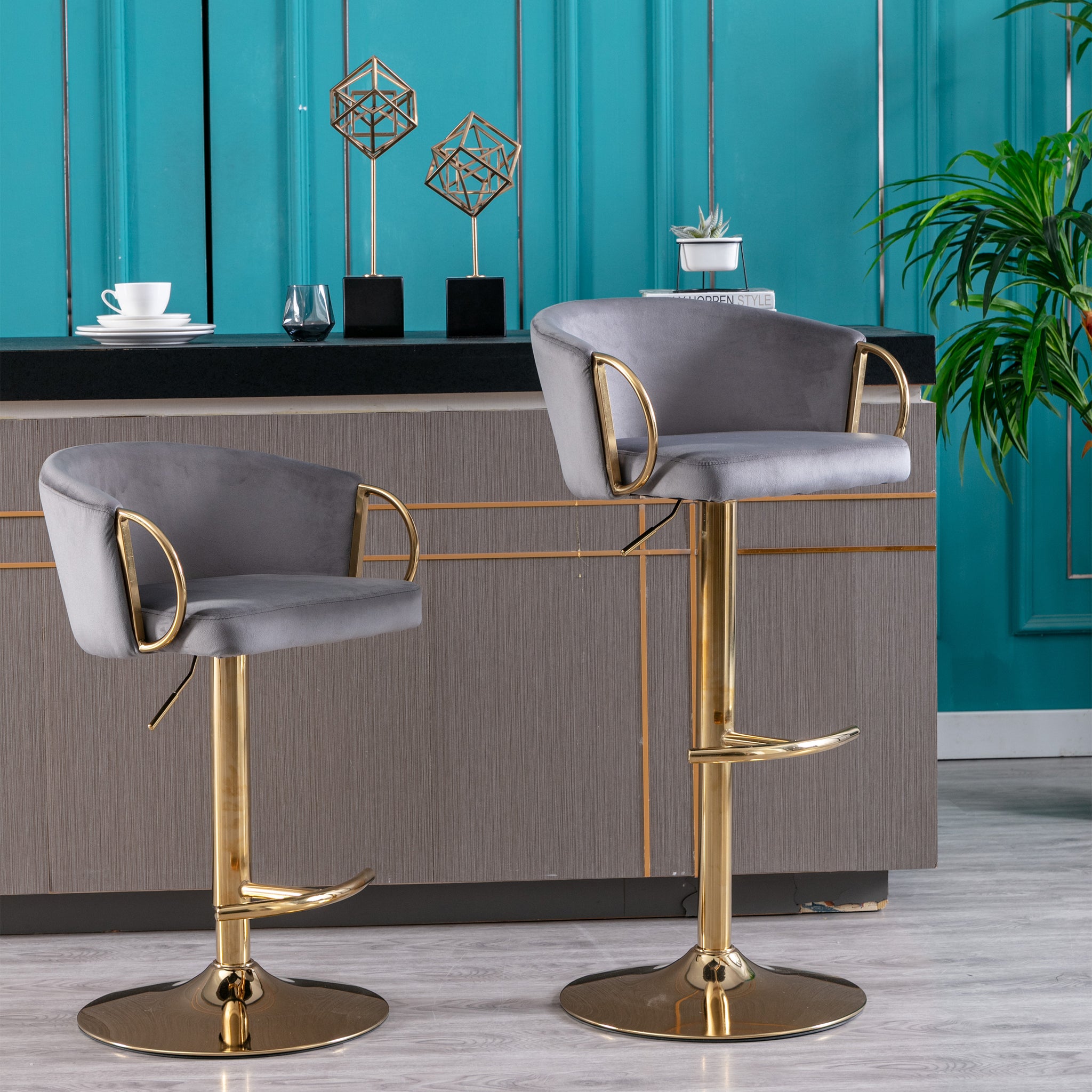 Set of 2 Bar Stools,with Chrome Footrest and Base