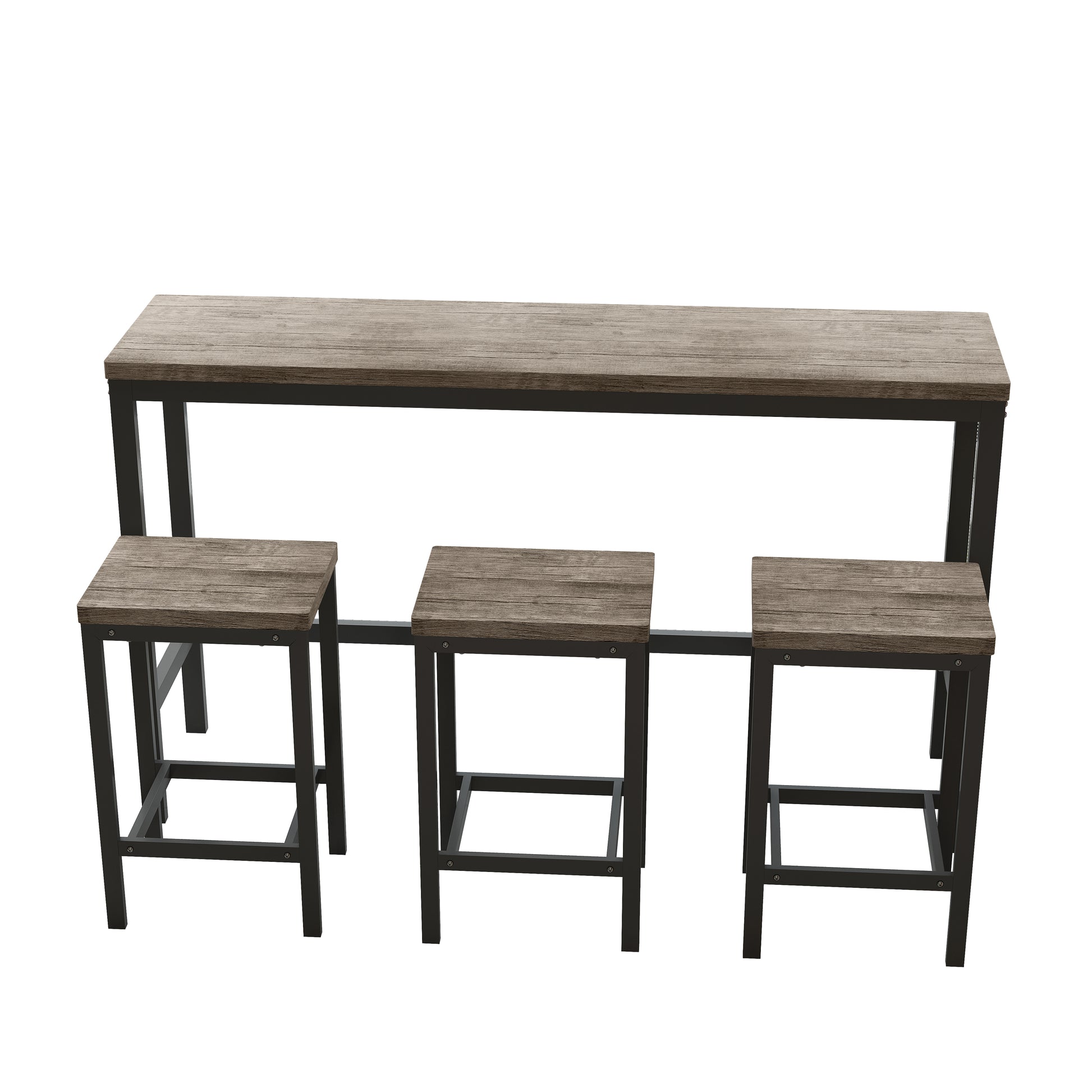 Modern Design Kitchen Dining Table, Pub Table, Long Dining Table Set With 3 Stools, Easy Assembly, Brown Gray Same Sku:W75753849 Brown Gray Mdf