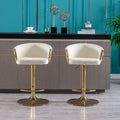 Set Of 2 Bar Stools,With Chrome Footrest And Base Swivel Height Adjustable Mechanical Lifting Velvet Golden Leg Simple Bar Stool Ivory Ivory Foam Fabric