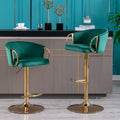 Set Of 2 Bar Stools,With Chrome Footrest And Base Swivel Height Adjustable Mechanical Lifting Velvet Golden Leg Simple Bar Stool Green Green Foam Fabric