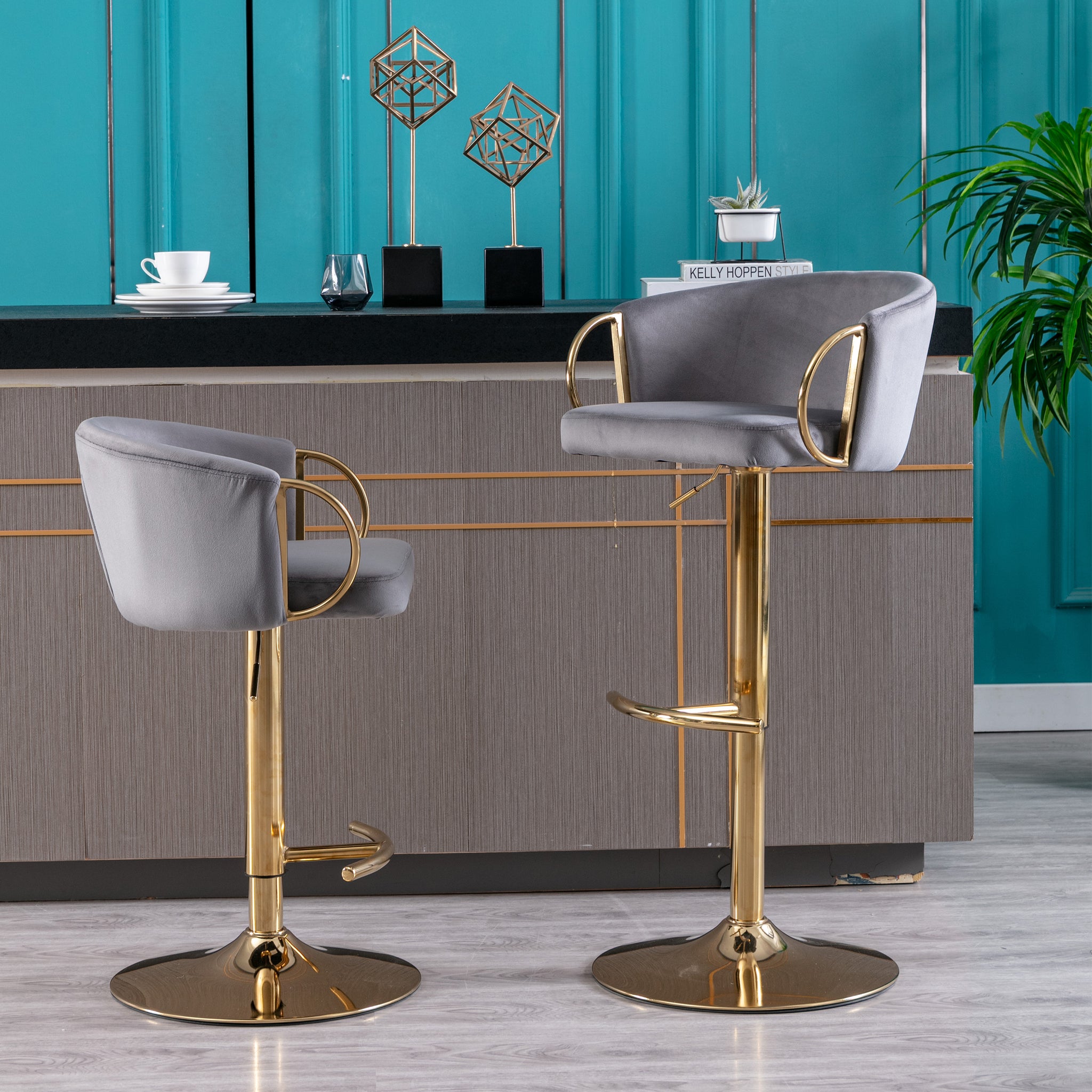 Set of 2 Bar Stools,with Chrome Footrest and Base
