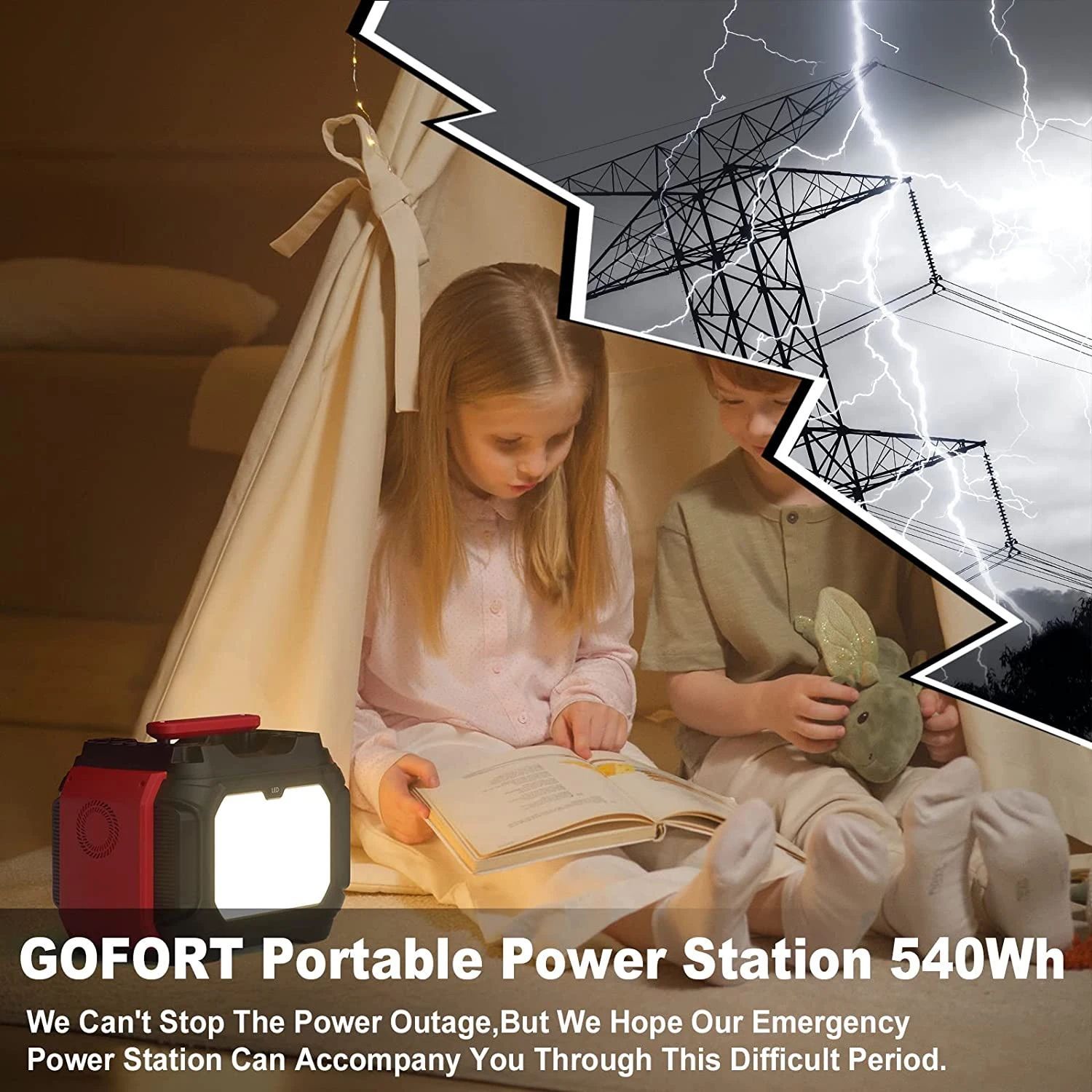 Portable Power Station 540Wh 500w Peak 1000w 6 x