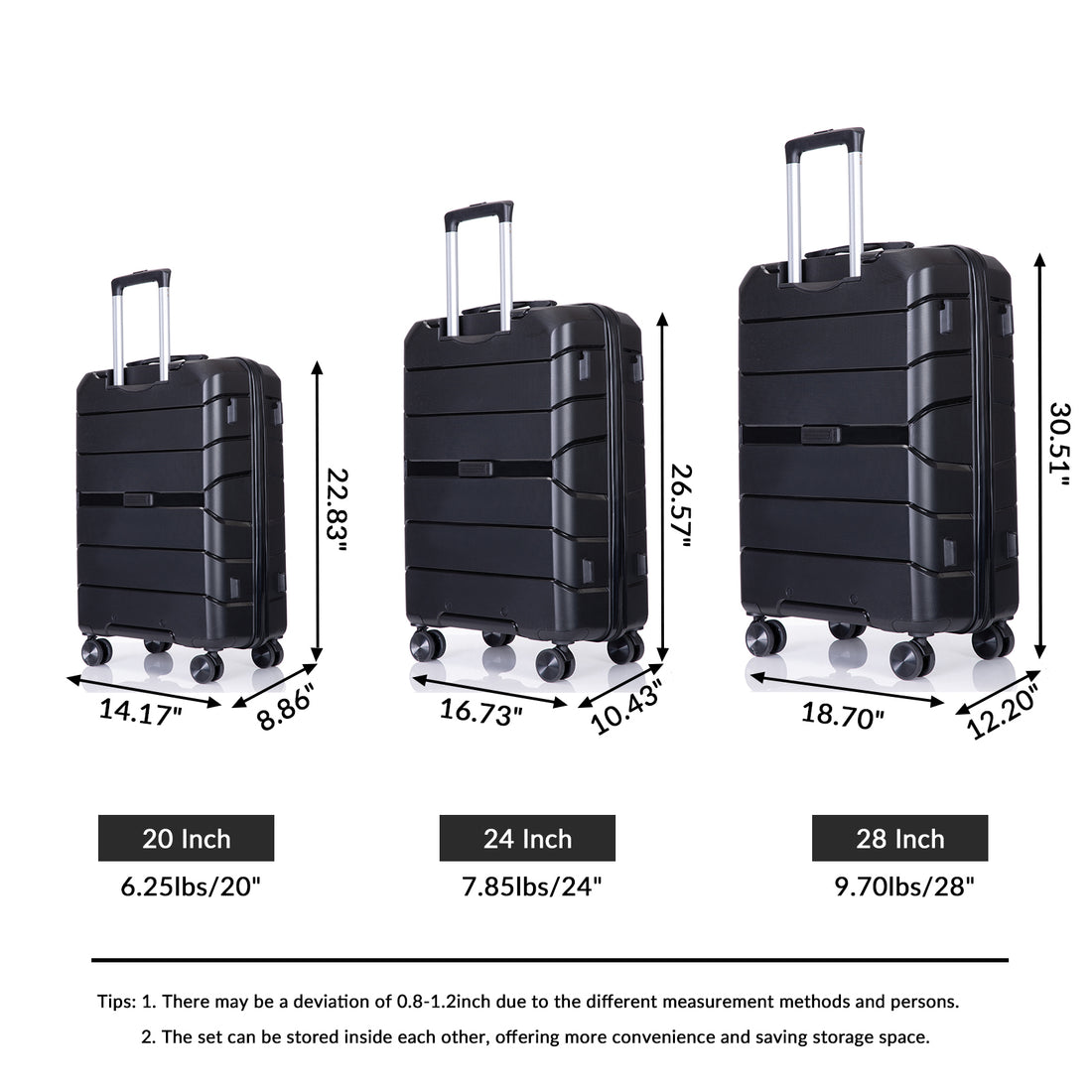 Hardshell Suitcase Spinner Wheels Pp Luggage Sets Lightweight Durable Suitcase With Tsa Lock,3 Piece Set 20 24 28 ,Black Black Polypropylene