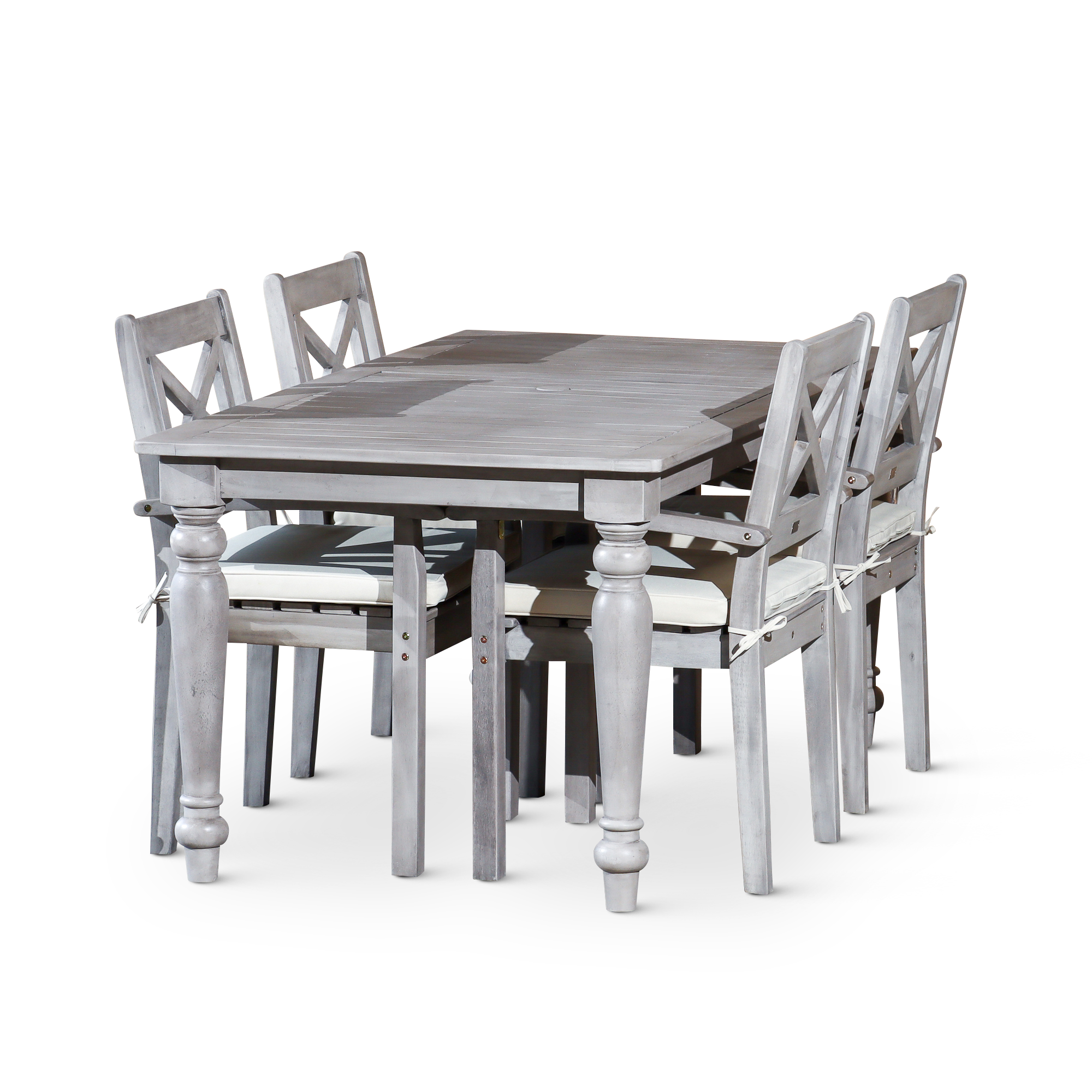 Rectangular 5 Piece Dining Set silver+grey-solid wood