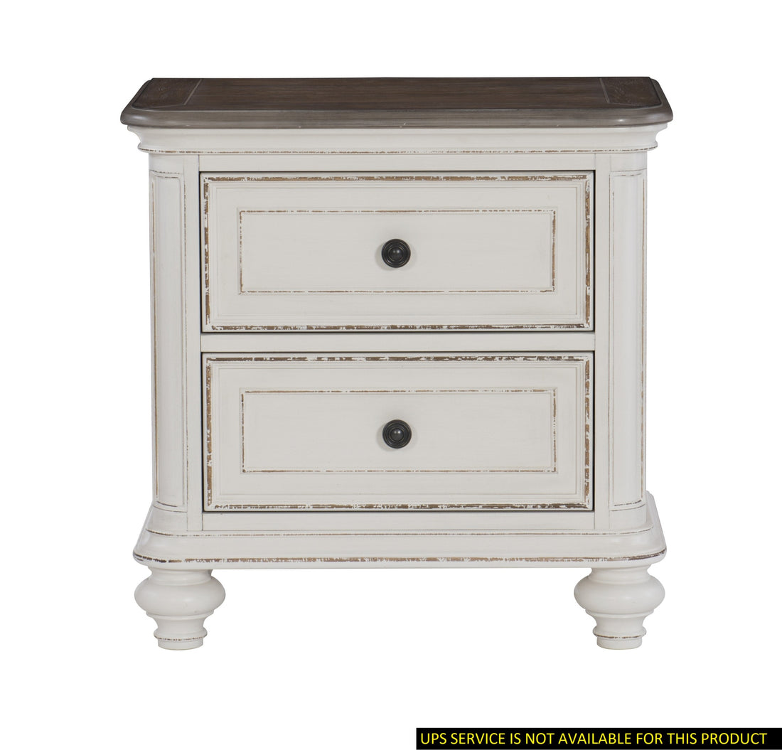 Antique White And Brown Gray Finish1Pc Nightstand Of Drawers Black Knobs Traditional Design Bedroom Furniture Antique White 2 Drawers Bedroom Traditional Wood