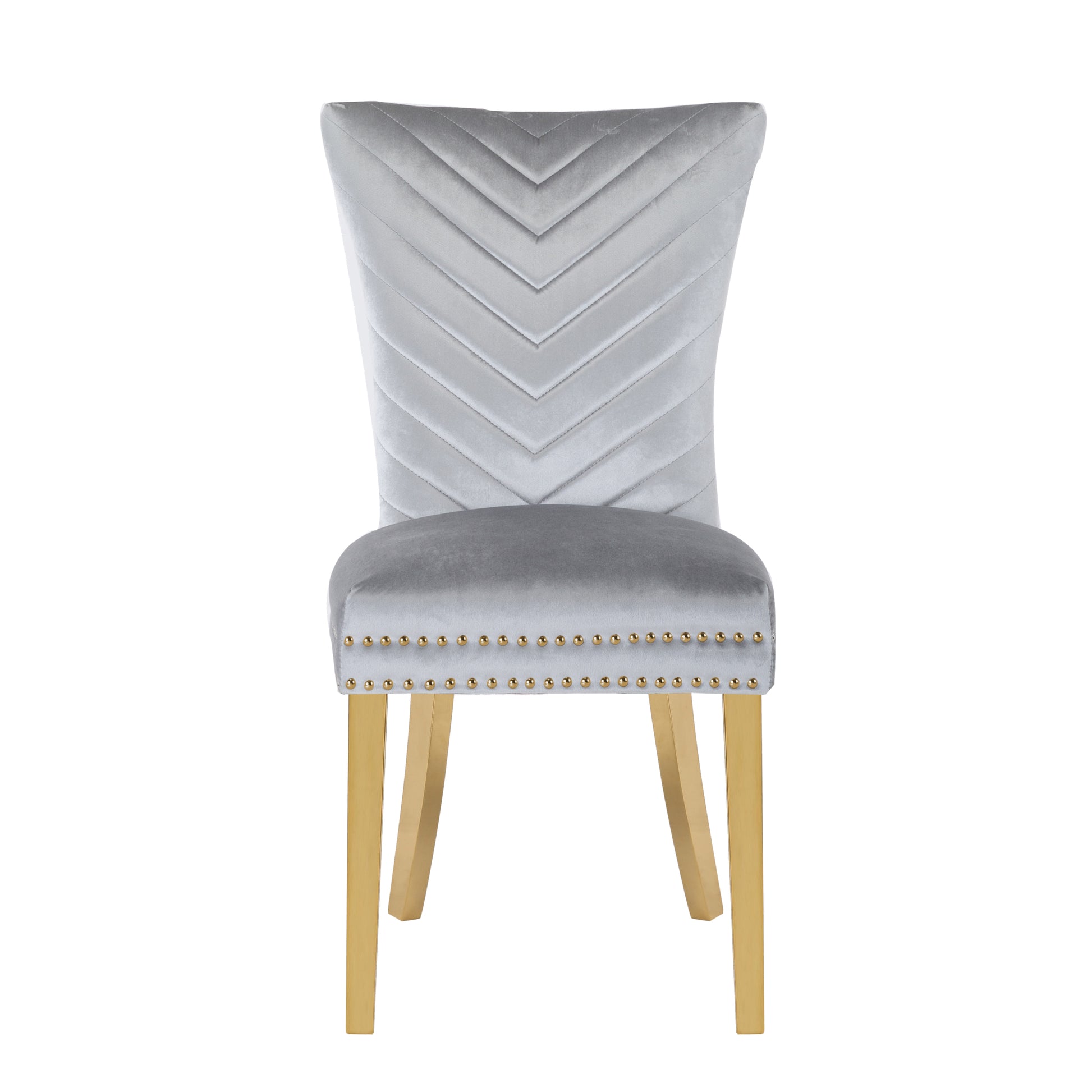 Eva 2 Piece Gold Legs Dining Chairs Finished With Velvet Fabric In Silver Silver Bedroom Contemporary,Modern Accent Chairs Acacia Solid Wood Mdf Stainless Steel