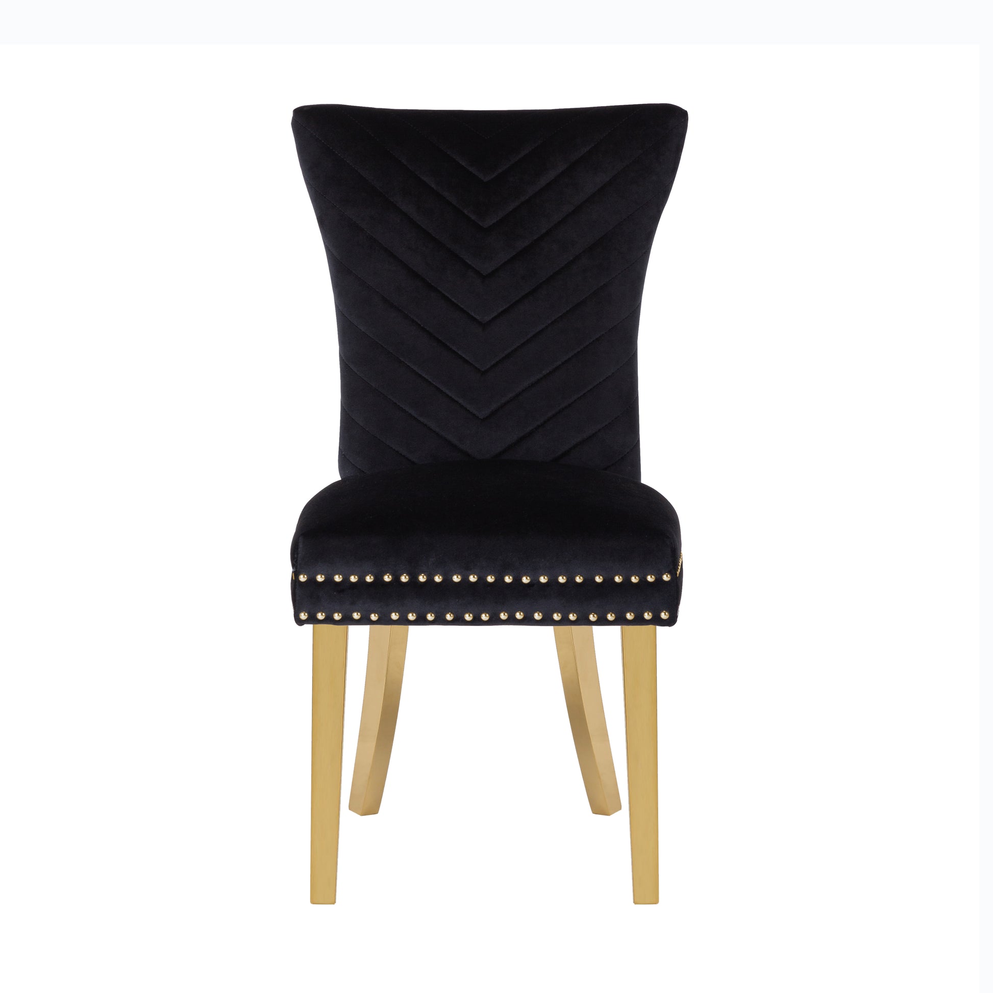 Eva 2 Piece Gold Legs Dining Chairs Finished With Velvet Fabric In Black Black Bedroom Contemporary,Modern Accent Chairs Acacia Solid Wood Mdf Stainless Steel