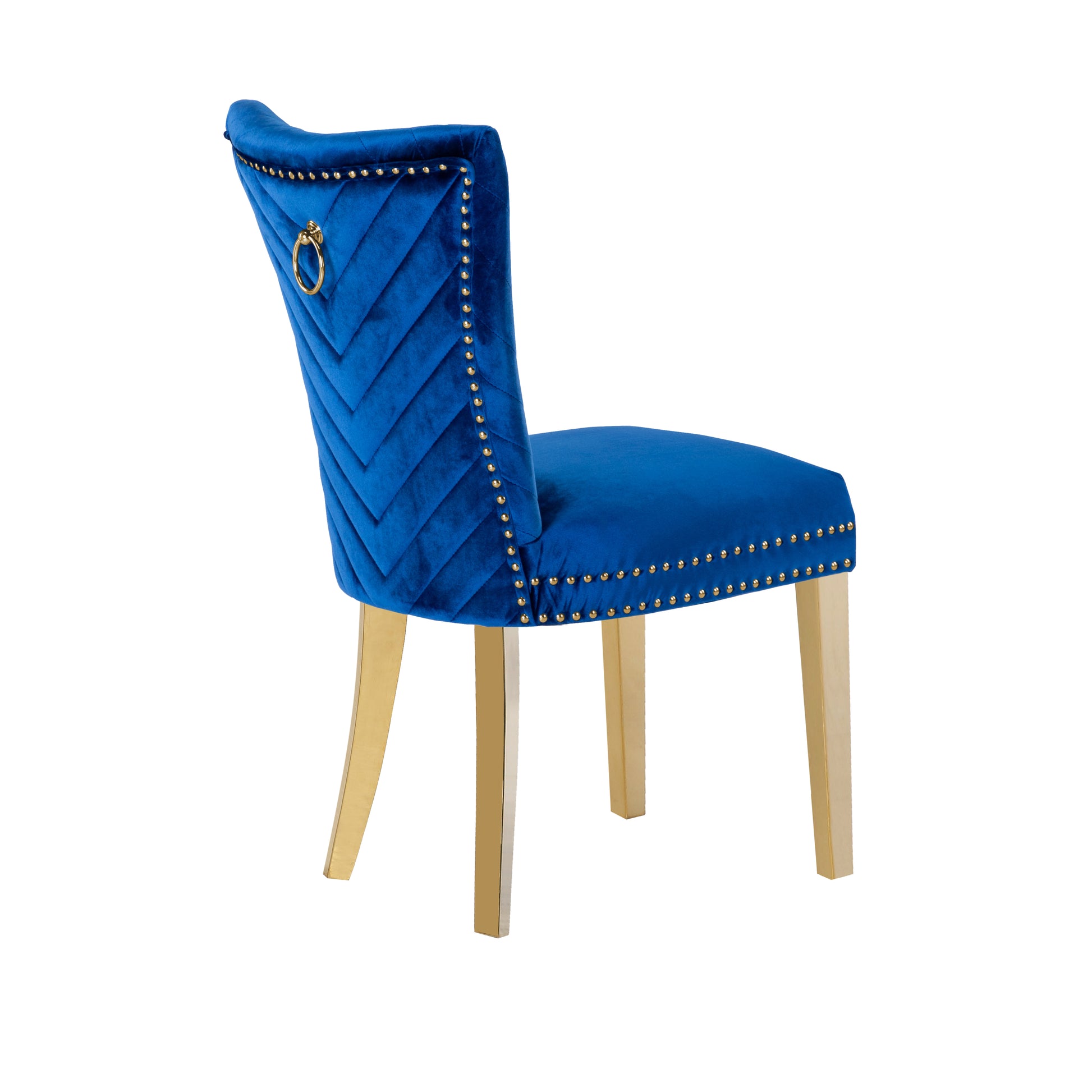 Eva 2 Piece Gold Legs Dining Chairs Finished With Velvet Fabric In Blue Acacia Wood Blue Bedroom Contemporary,Modern Accent Chairs Acacia Solid Back Solid Wood Mdf Stainless Steel