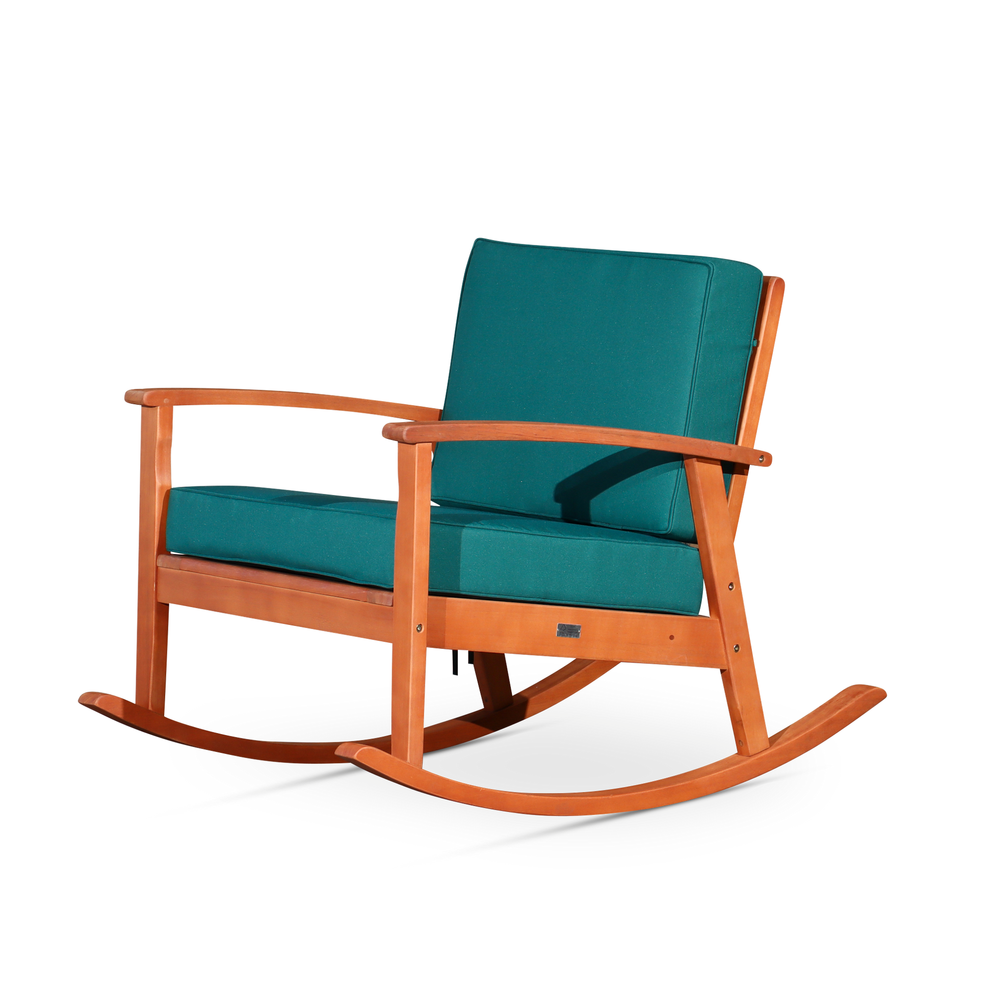 Eucalyptus Rocking Chair With Cushions, Natural Oil Finish, Dark Green Cushions Natural Eucalyptus