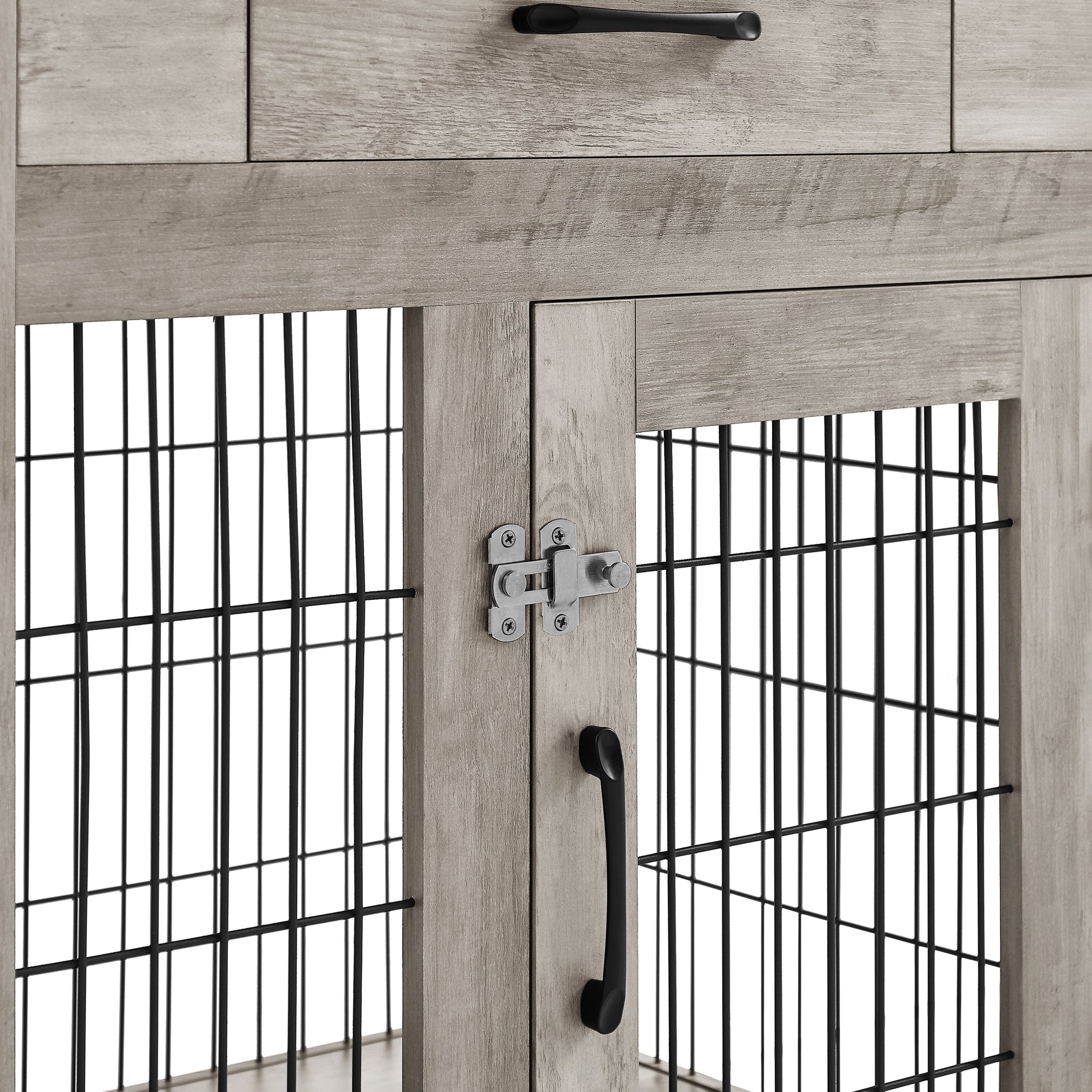 Furniture Style Dog Crate End Table With Drawer, Pet Kennels With Double Doors, Dog House Indoor Use, Grey, 29.9'' W X 24.8'' D X 30.71'' H. Gray Particle Board