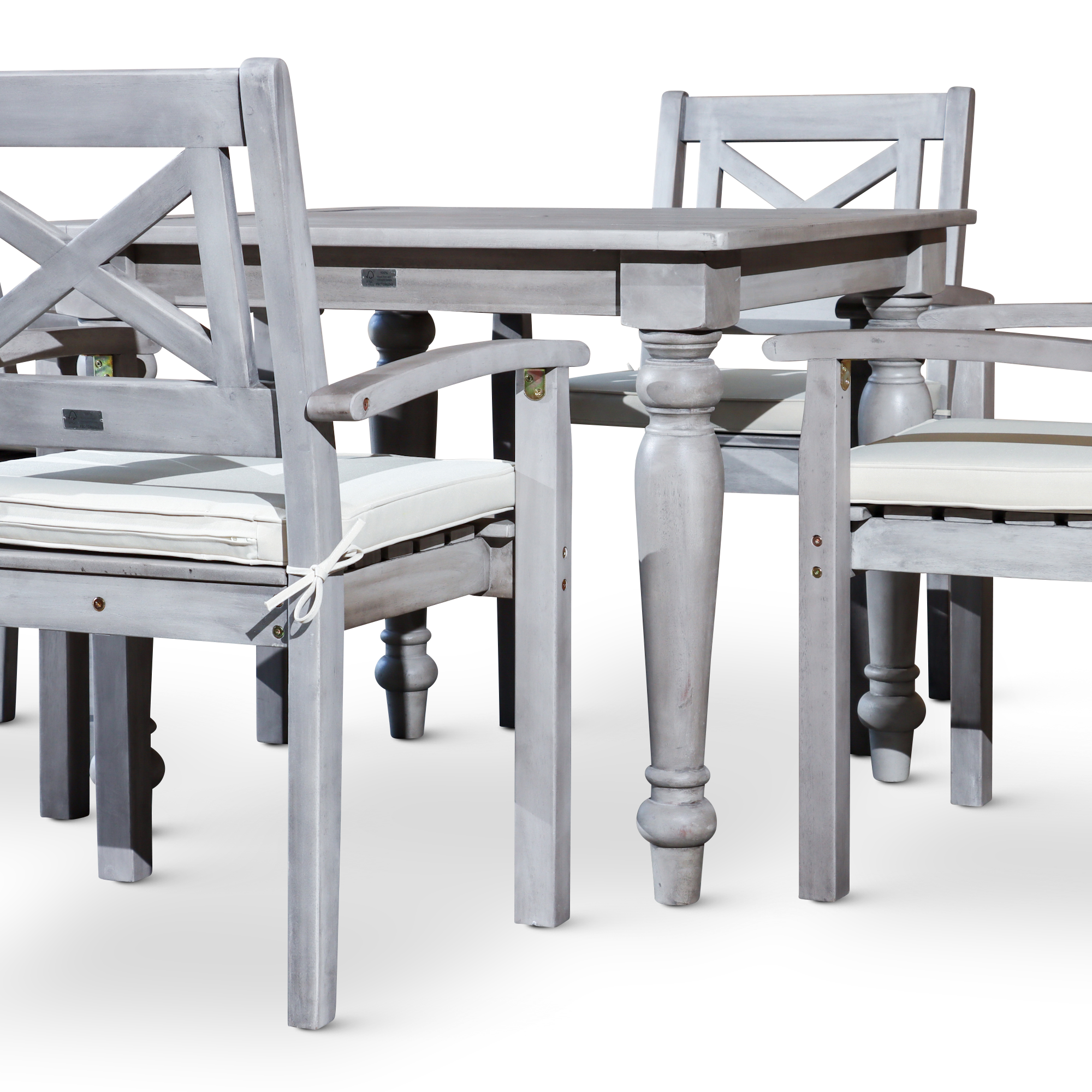 Square 5 Piece Dining Set silver+grey-solid wood