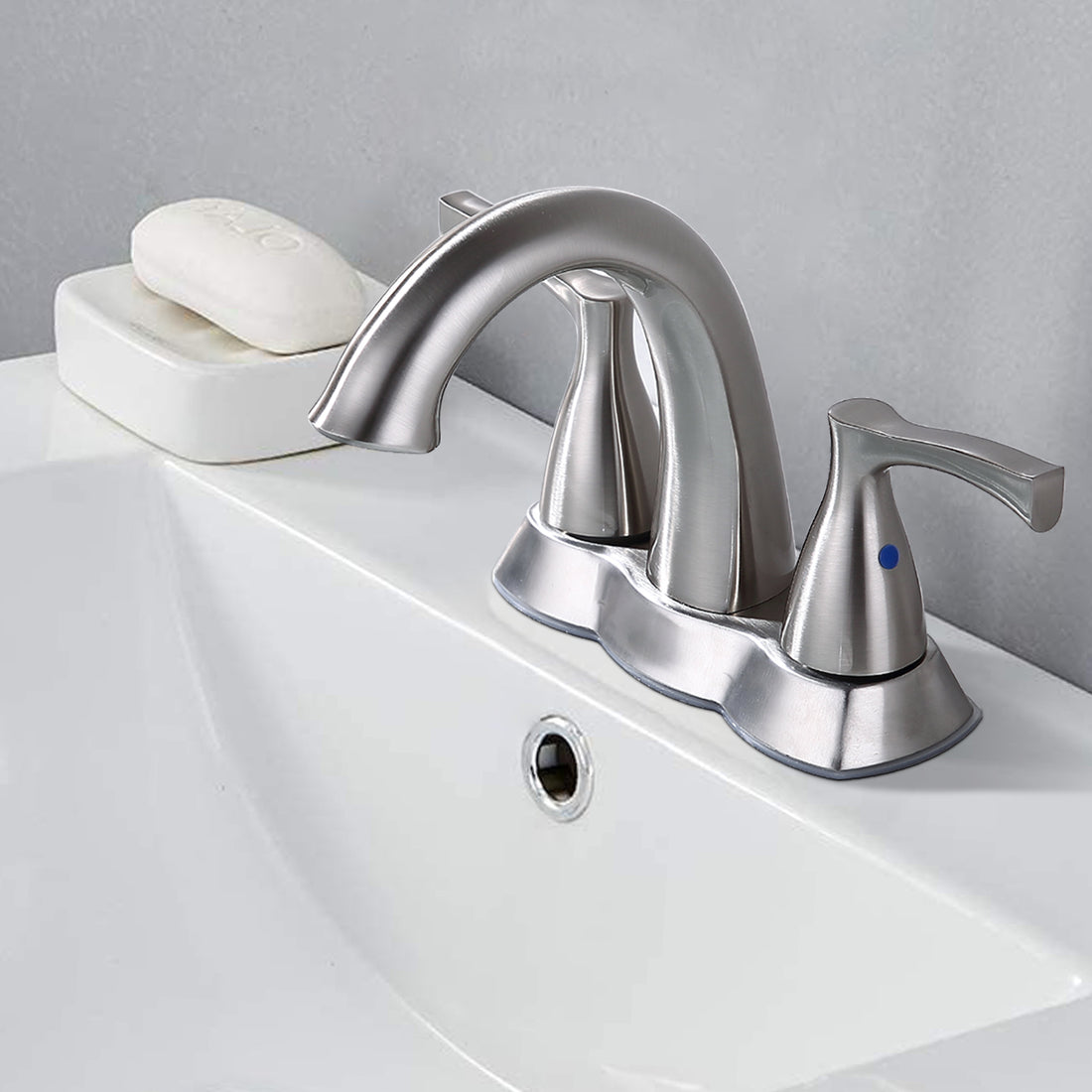 2 Handle 4 Inch Centerset Bathroom Sink Faucet With Pop Up Drain, Brushed Nickel Brushed Nickel Zinc