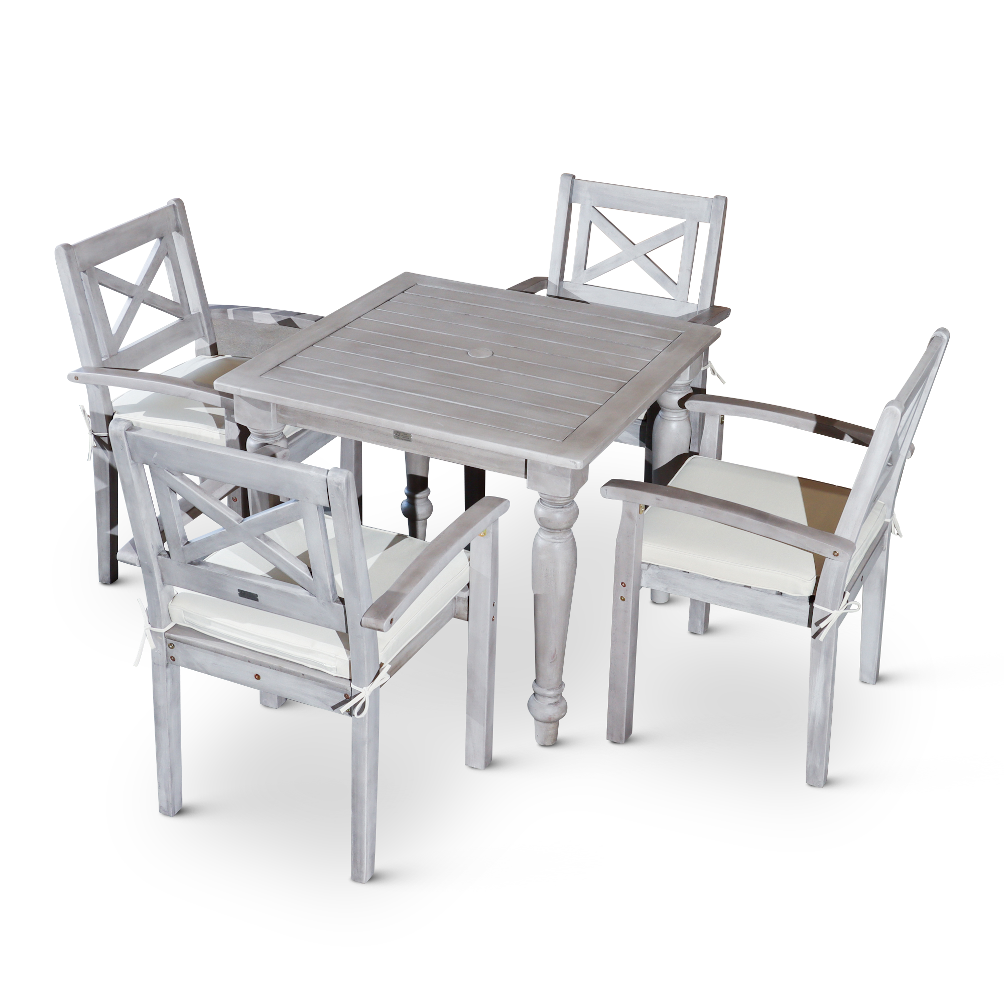 Square 5 Piece Dining Set silver+grey-solid wood