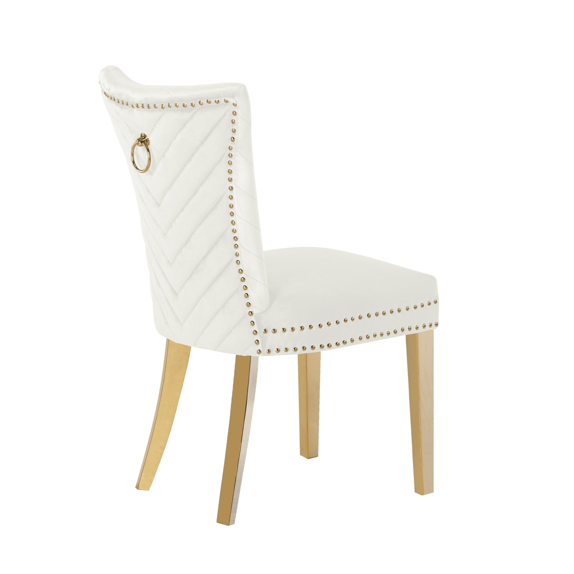 Eva 2 Piece Gold Legs Dining Chairs Finished With Velvet Fabric In Beige Beige Bedroom Contemporary,Modern Accent Chairs Acacia Solid Wood Mdf Stainless Steel