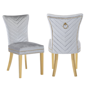 Eva 2 Piece Gold Legs Dining Chairs Finished With Velvet Fabric In Silver Silver Bedroom Contemporary,Modern Accent Chairs Acacia Solid Wood Mdf Stainless Steel