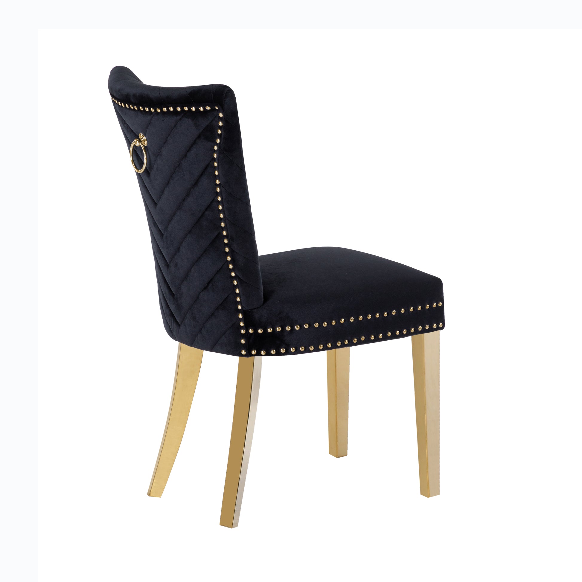 Eva 2 Piece Gold Legs Dining Chairs Finished With Velvet Fabric In Black Black Bedroom Contemporary,Modern Accent Chairs Acacia Solid Wood Mdf Stainless Steel