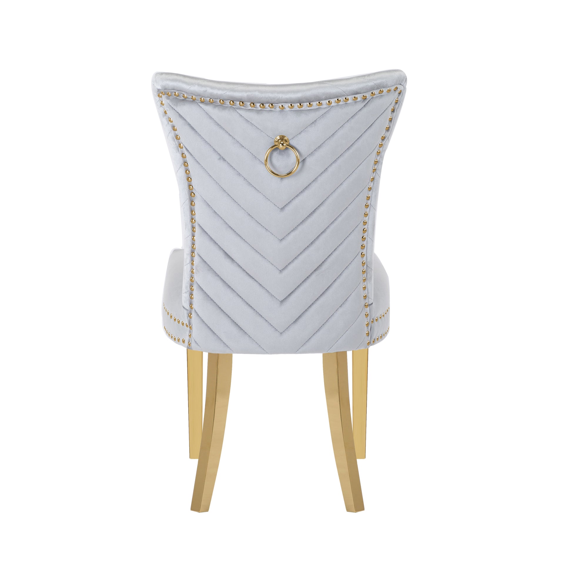 Eva 2 Piece Gold Legs Dining Chairs Finished With Velvet Fabric In Silver Silver Bedroom Contemporary,Modern Accent Chairs Acacia Solid Wood Mdf Stainless Steel