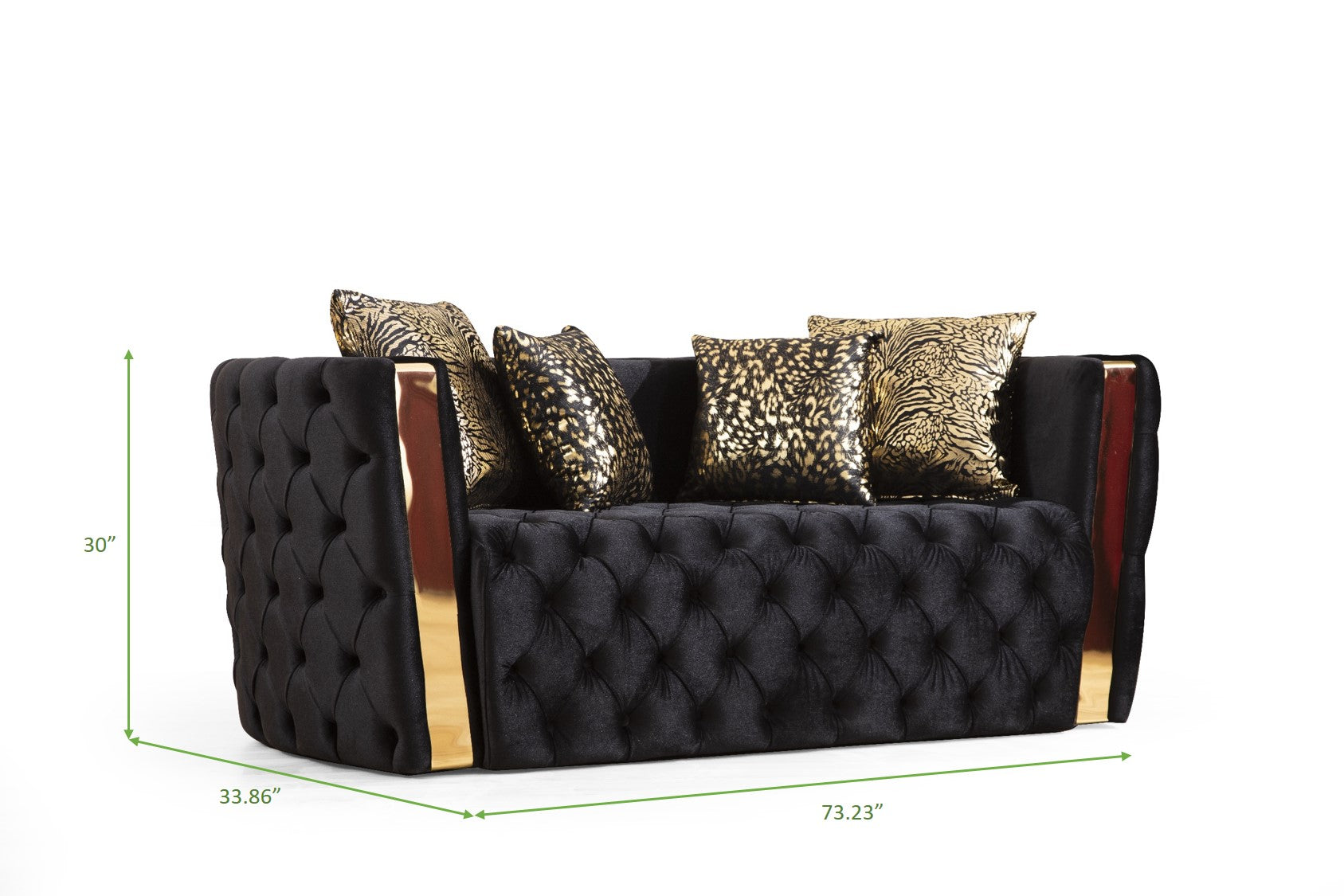 Button Tufted 2 Pc Sofa Set With Velvet Fabric And Gold Accent In Black Black Velvet 5 Seat