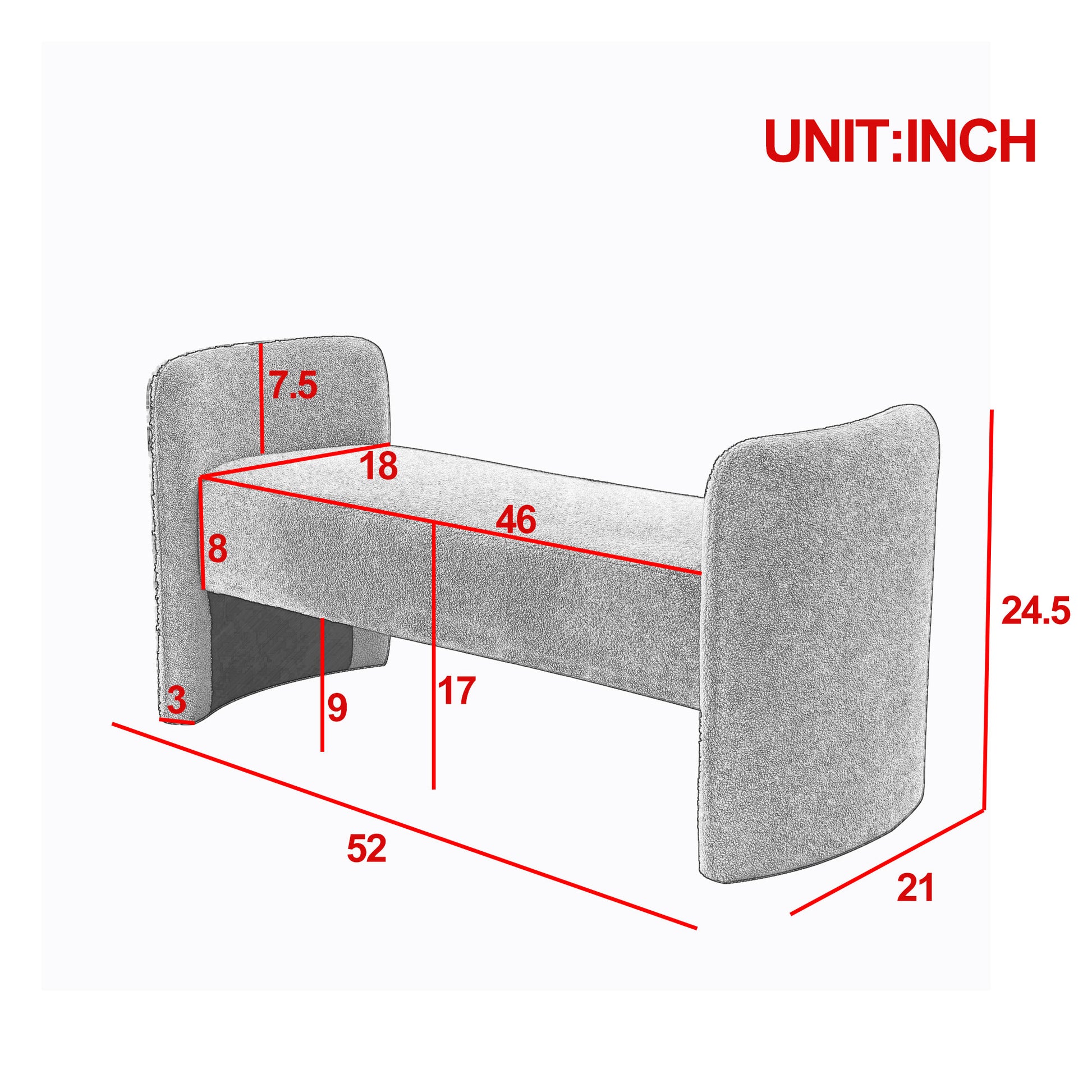 Welike 52" Bench For Bedroom End Of Bed Modern Contemporary Design Ottoman Couch Long Bench Window Sitting Fireplace Bench, Teddy Grey Teddy Foam Polyester