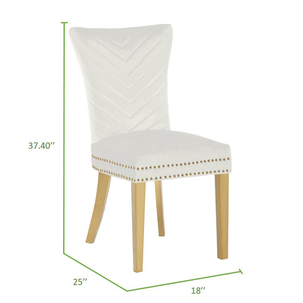 Eva 2 Piece Gold Legs Dining Chairs Finished With Velvet Fabric In Beige Beige Bedroom Contemporary,Modern Accent Chairs Acacia Solid Wood Mdf Stainless Steel