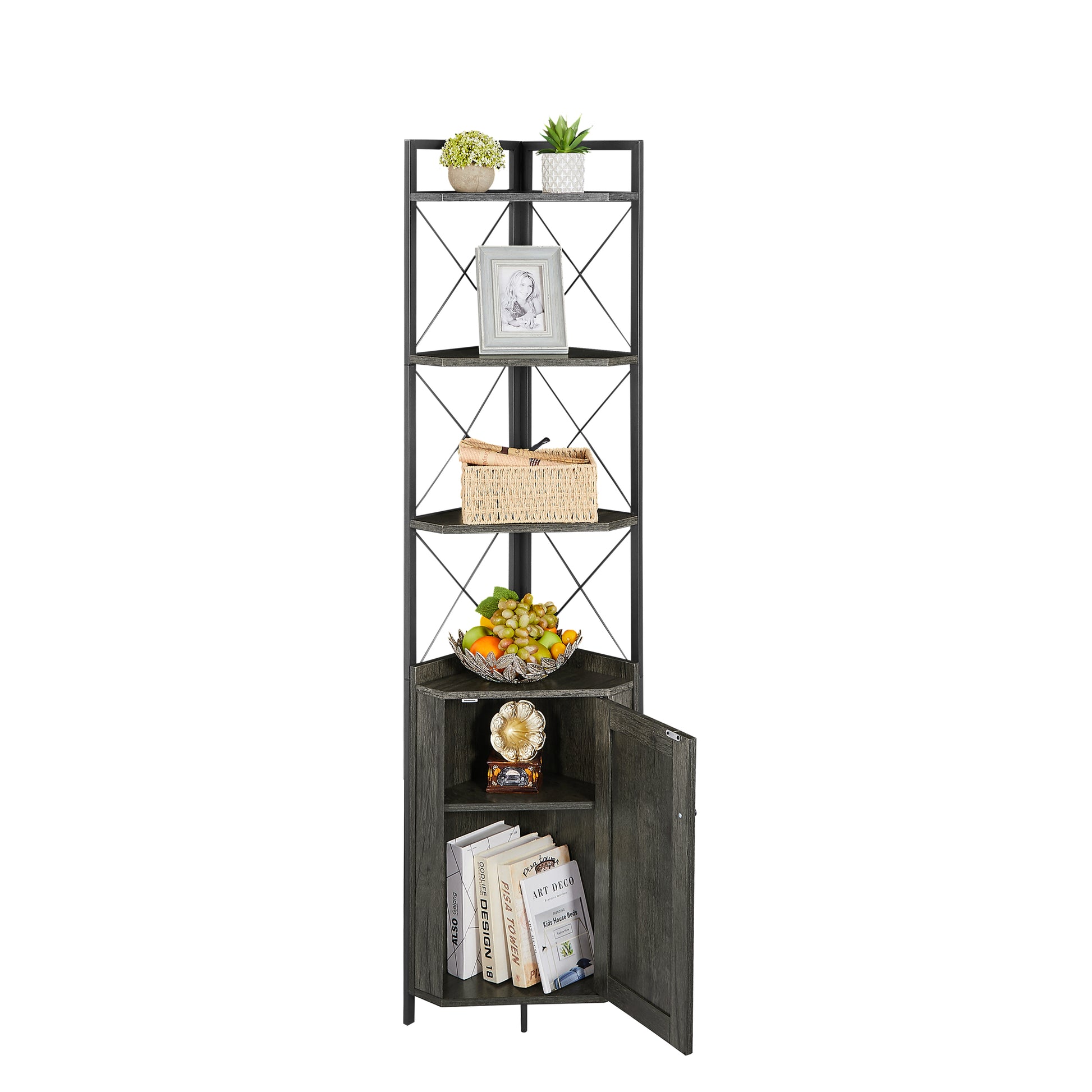 Corner Shelf 5 Tier With Storage Corner Cabinet -