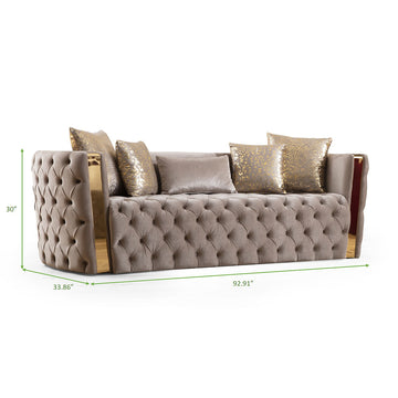 Naomi Button Tufted 2 Pc Set With Velvet Fabric And Gold Accent In Taupe Taupe Velvet 5 Seat
