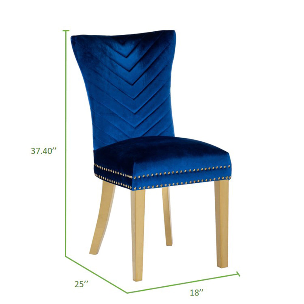 Eva 2 Piece Gold Legs Dining Chairs Finished With Velvet Fabric In Blue Acacia Wood Blue Bedroom Contemporary,Modern Accent Chairs Acacia Solid Back Solid Wood Mdf Stainless Steel