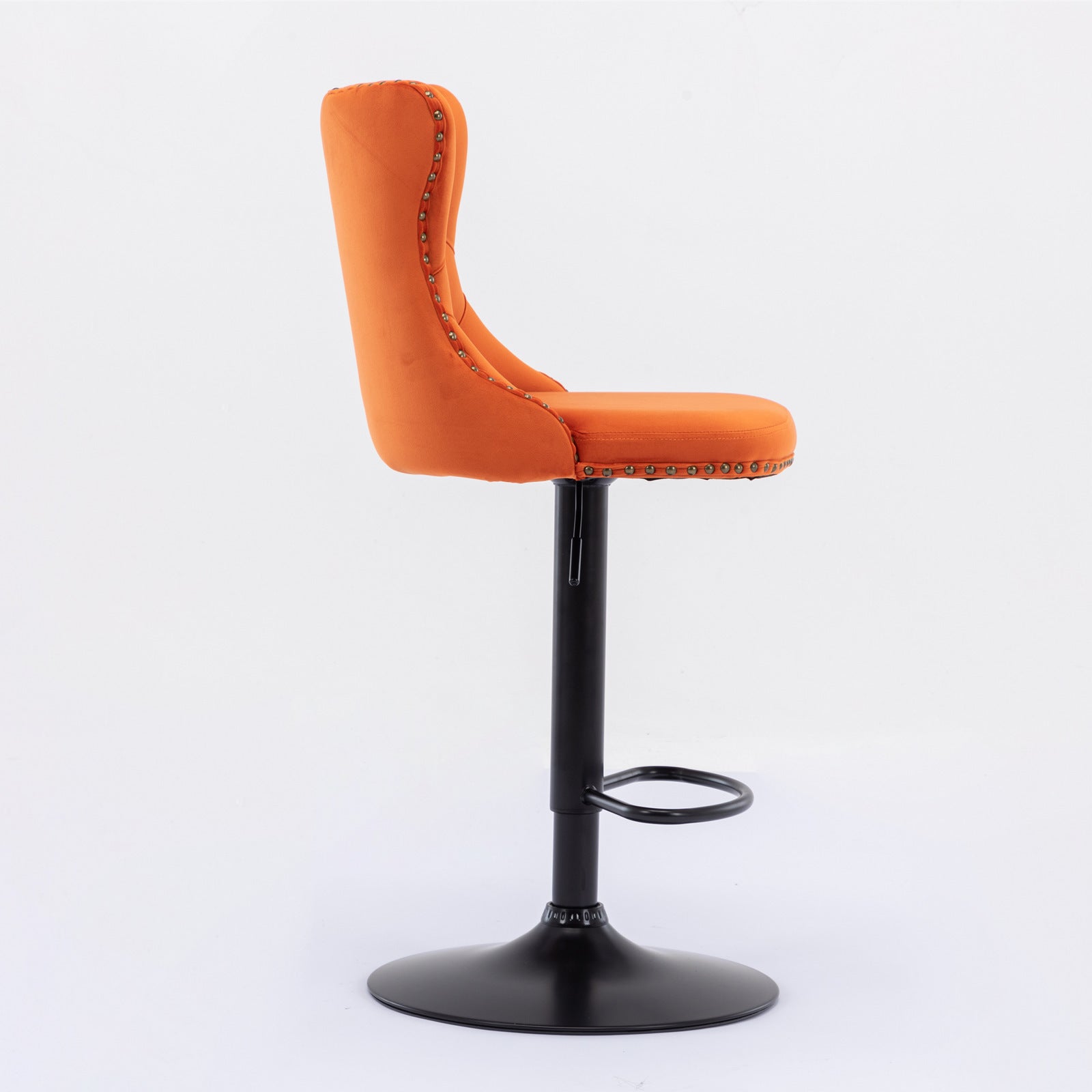 Swivel Velvet Barstools Adjusatble Seat Height From 25 33 Inch,17.7Inch Base, Modern Upholstered Bar Stools With Backs Comfortable Tufted For Home Pub And Kitchen Island,Orange,Set Of 2 Orange Dining Room American Design Foam Velvet