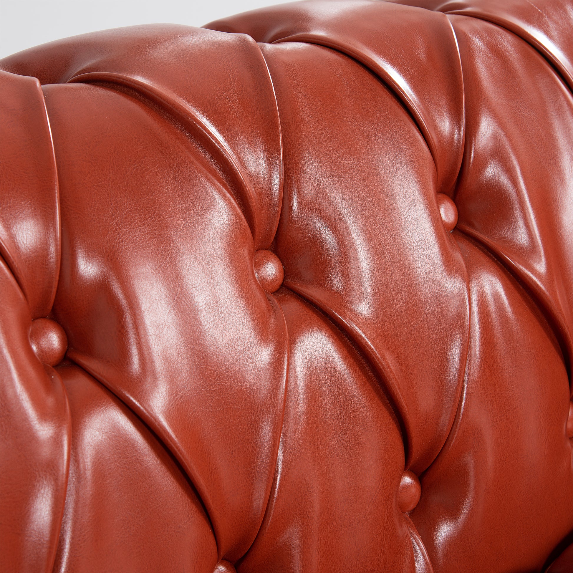 84.65" Rolled Arm Chesterfield 3 Seater Sofa Orange Pu