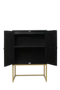 2 Door High Cabinet,Natural Rattan 2 Door High Cabinet, Built In Adjustable Shelf, Easy Assembly, Free Standing Cabinet For Living Room Bedroom,Hallway Black Particle Board