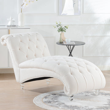 Tufted Armless Chaise Lounge White Fabric