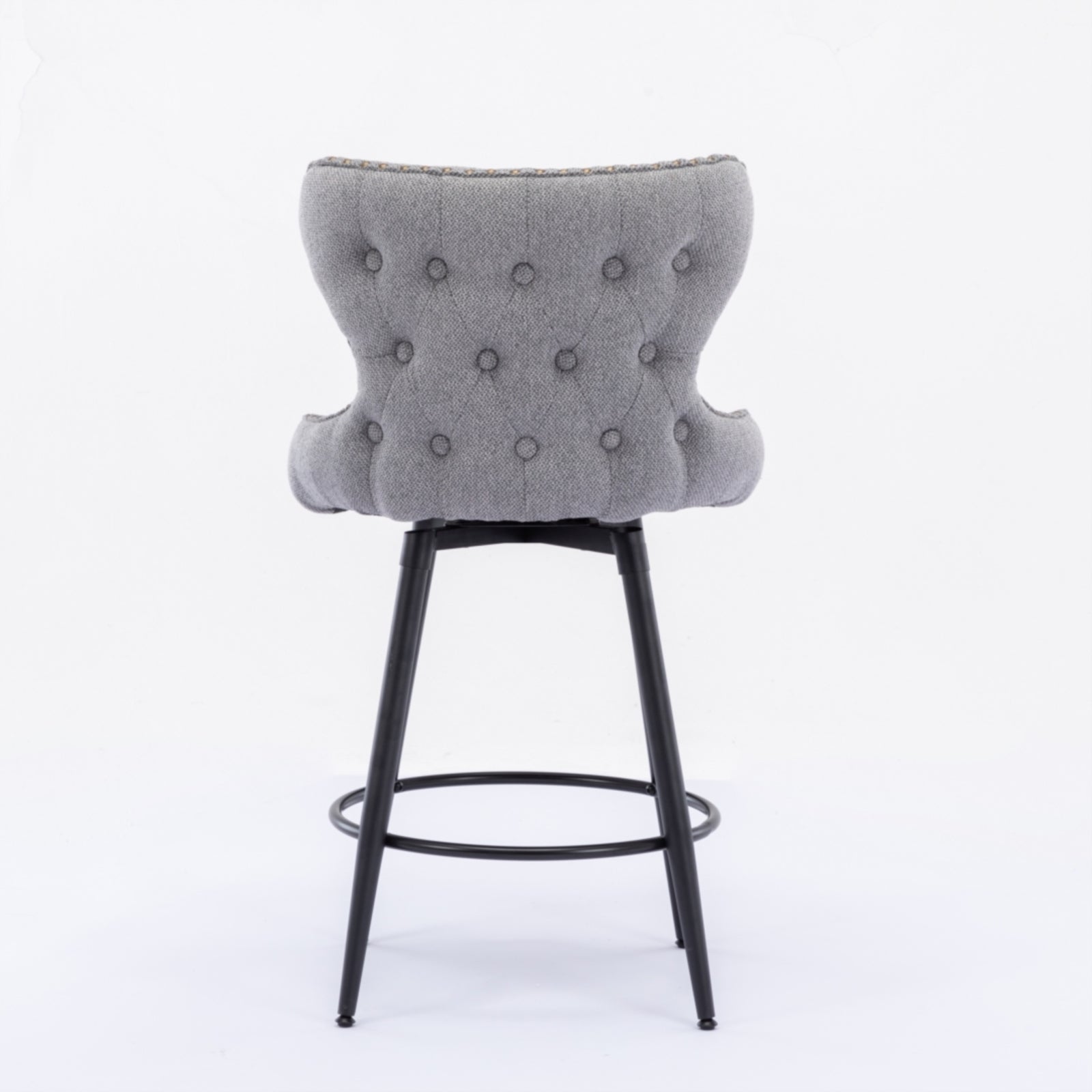 Counter Height 25" Modern Linen Fabric Counter Chairs,180 Swivel Bar Stool Chair For Kitchen,Tufted Cupreous Trim Burlap Bar Stools With Metal Legs,Set Of 2 Gray Gray Foam Fabric